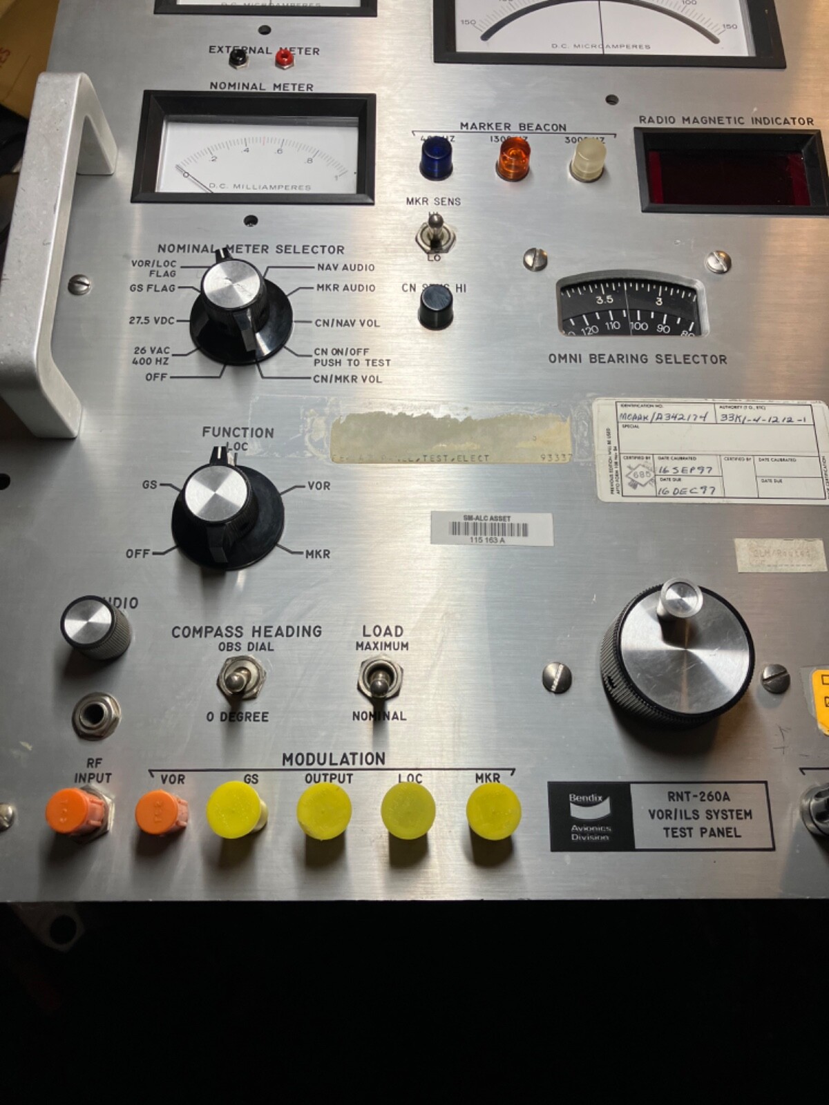 Bendix Avionics RNT-260A VOR ILS Sys Test Panel System 4000951-6001