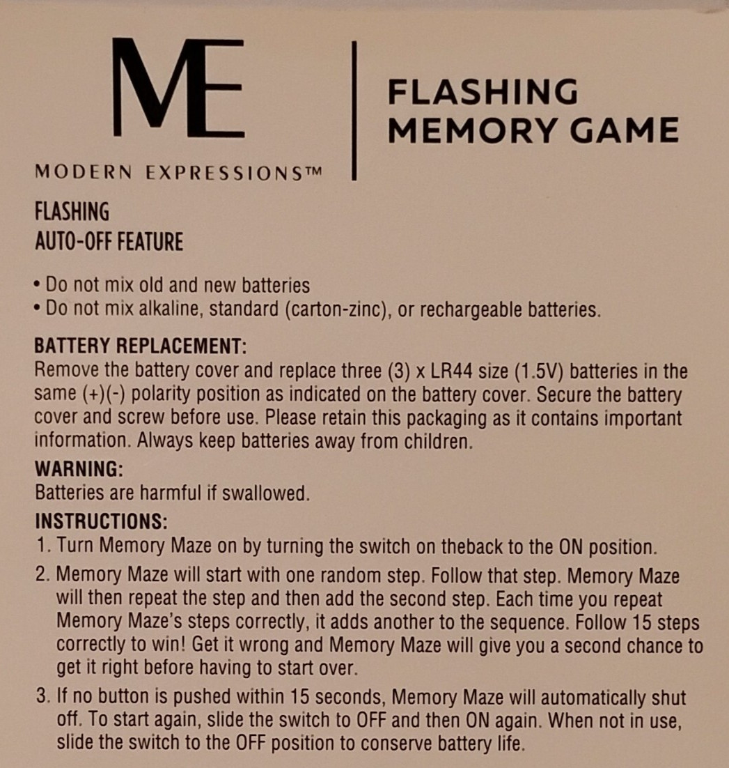Modern Expression ME Flashing Memory Game Age 6+