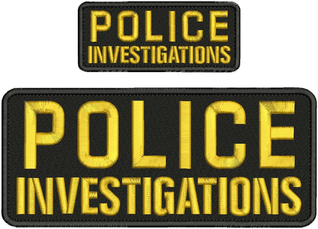 Collectible 2 Embroidery Patch Police Investigations 4x10 & 2x5 Gold on black