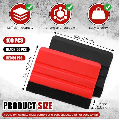 100 Pcs Squeegee for Vinyl Decal Tools 4 Inch Felt Edge Squeegee for Car