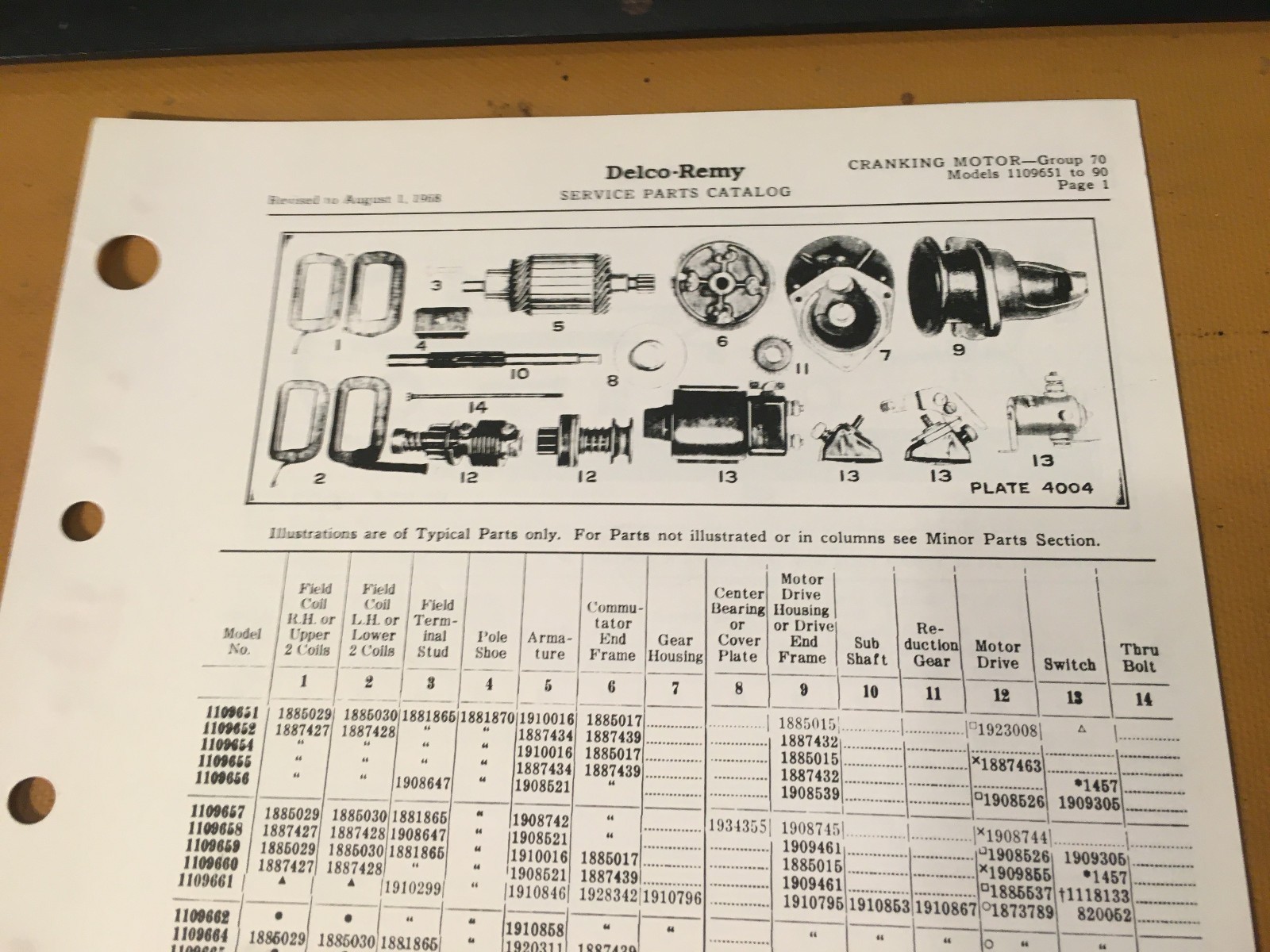 Delco-Remy Cranking Motor 1109651 to 1109690 Parts List Instructions