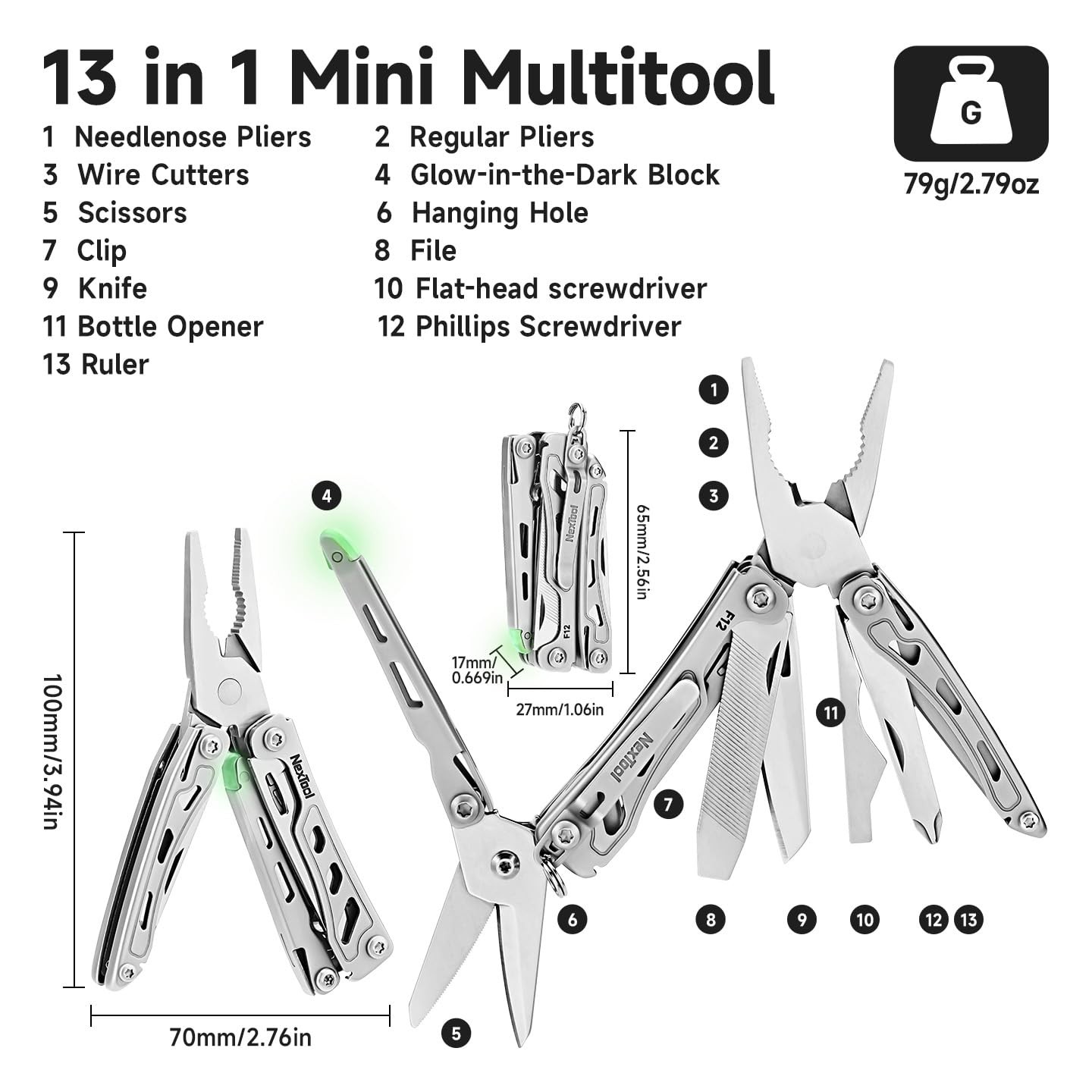 NexTool F12 Mini Multitool, 13-in-1 Keychain Multitool with Small,