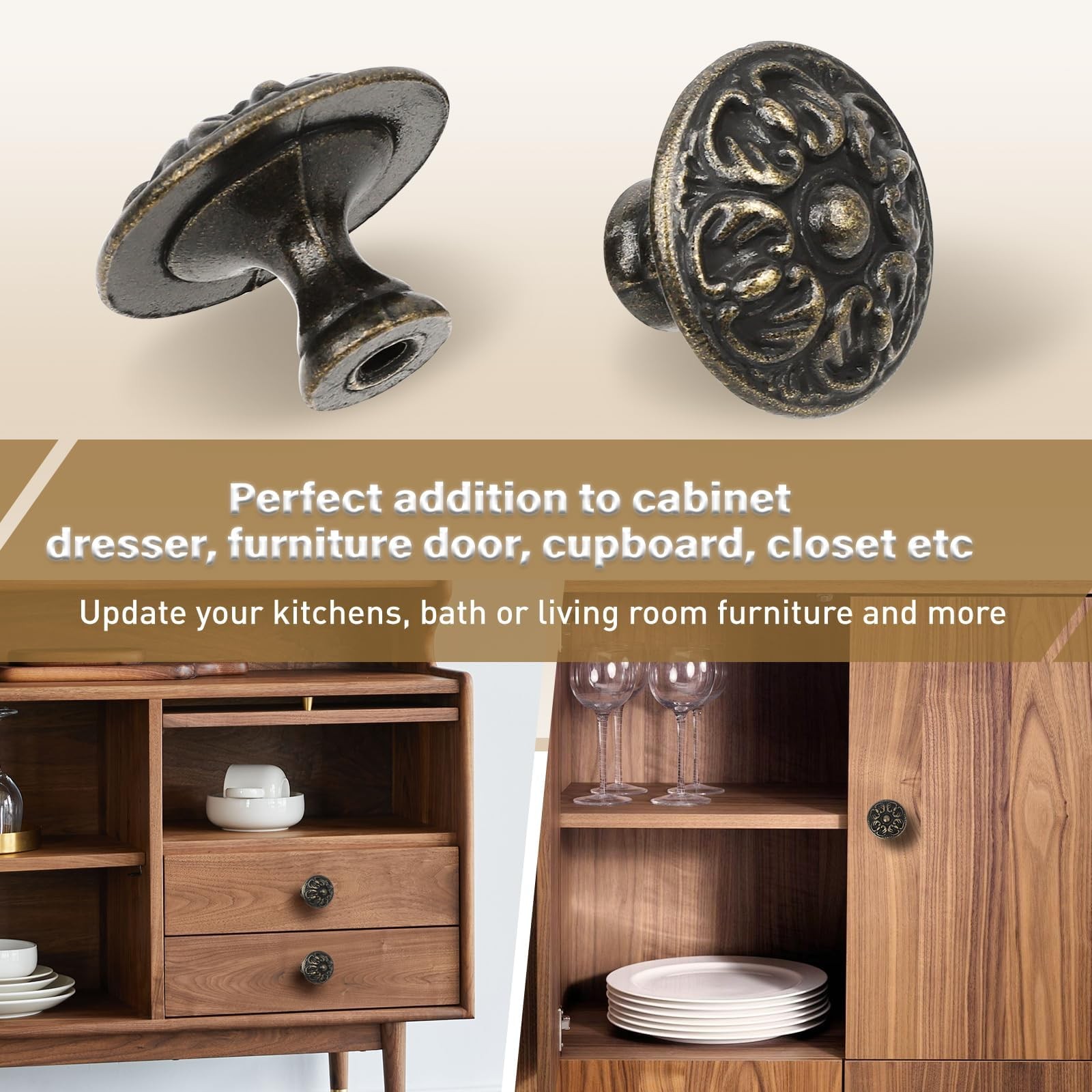 OctinPris 4X Euro Style Antique Brass Kitchen Cabinet Knobs 4pack, Bronze