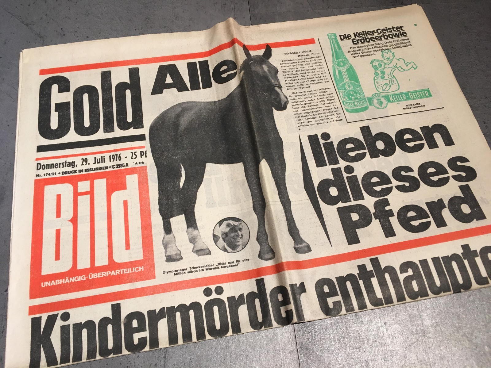 Bildzeitung 29.07.1976 July 29.7.1976 gift birthday 43rd 44. 45. olympia