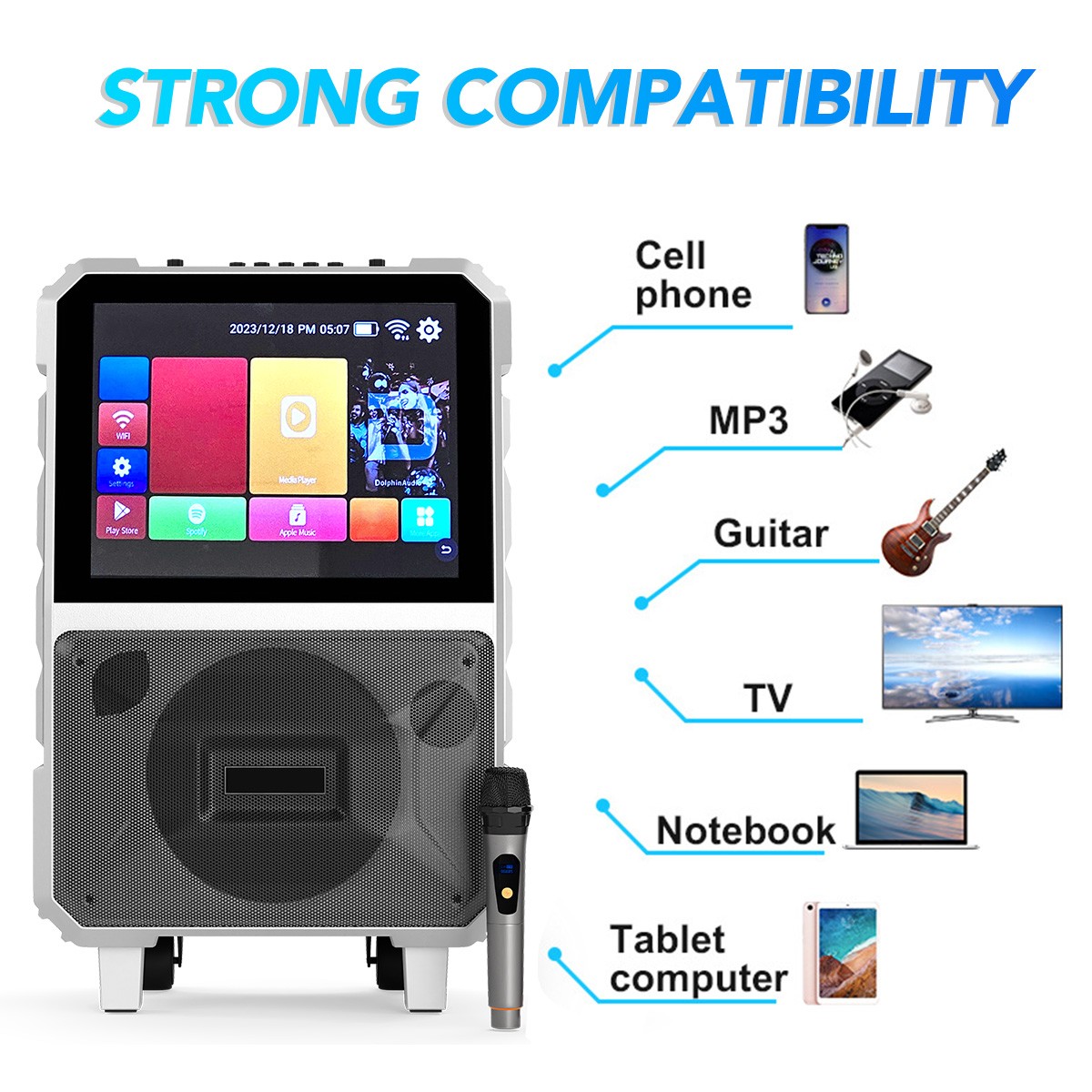 Professional Karaoke Machine BT Speaker w/ Wireless Mic & Lyrics Display Screen