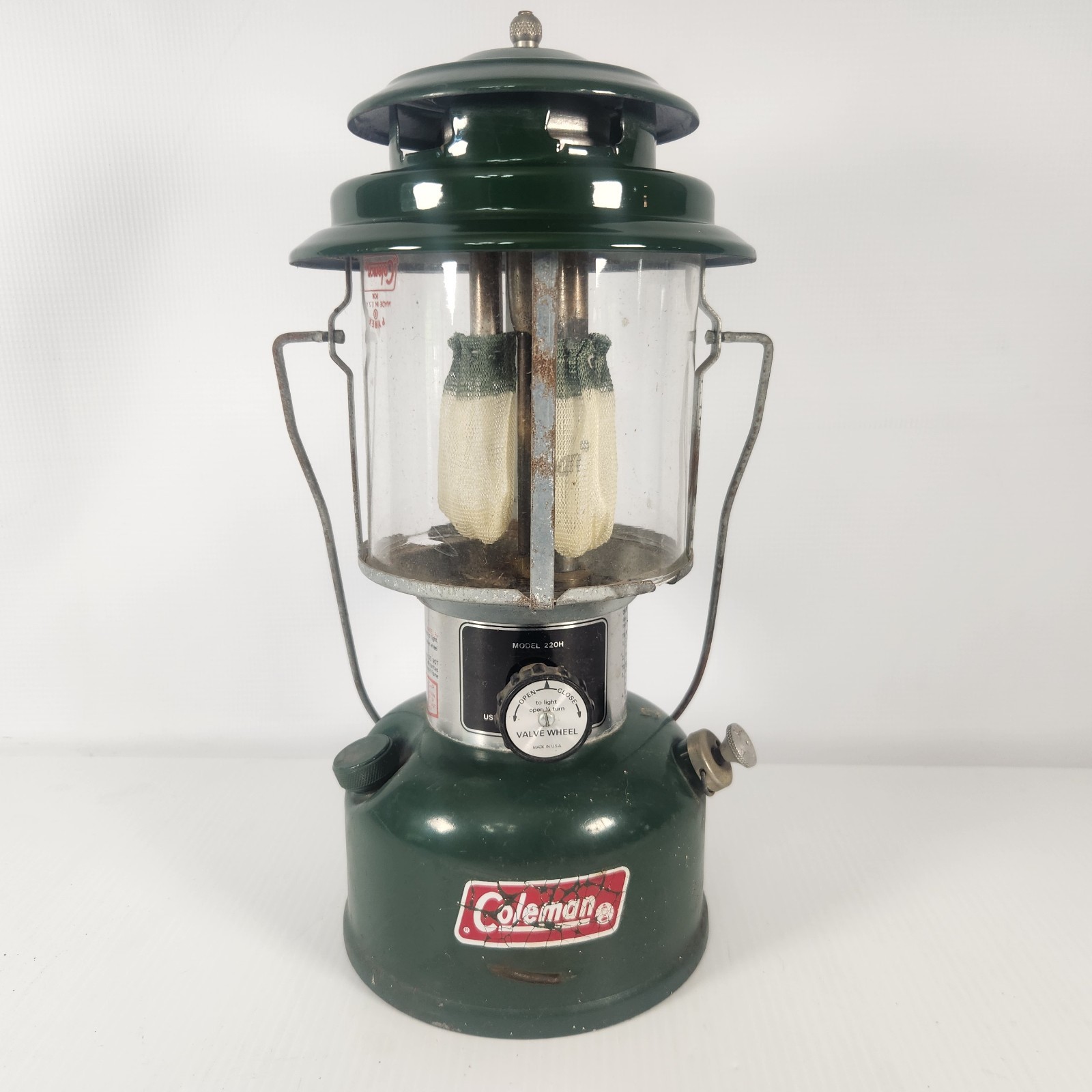 Vintage 1974 Coleman 220H Dual Mantle Gas Lantern Green Made in USA Untested