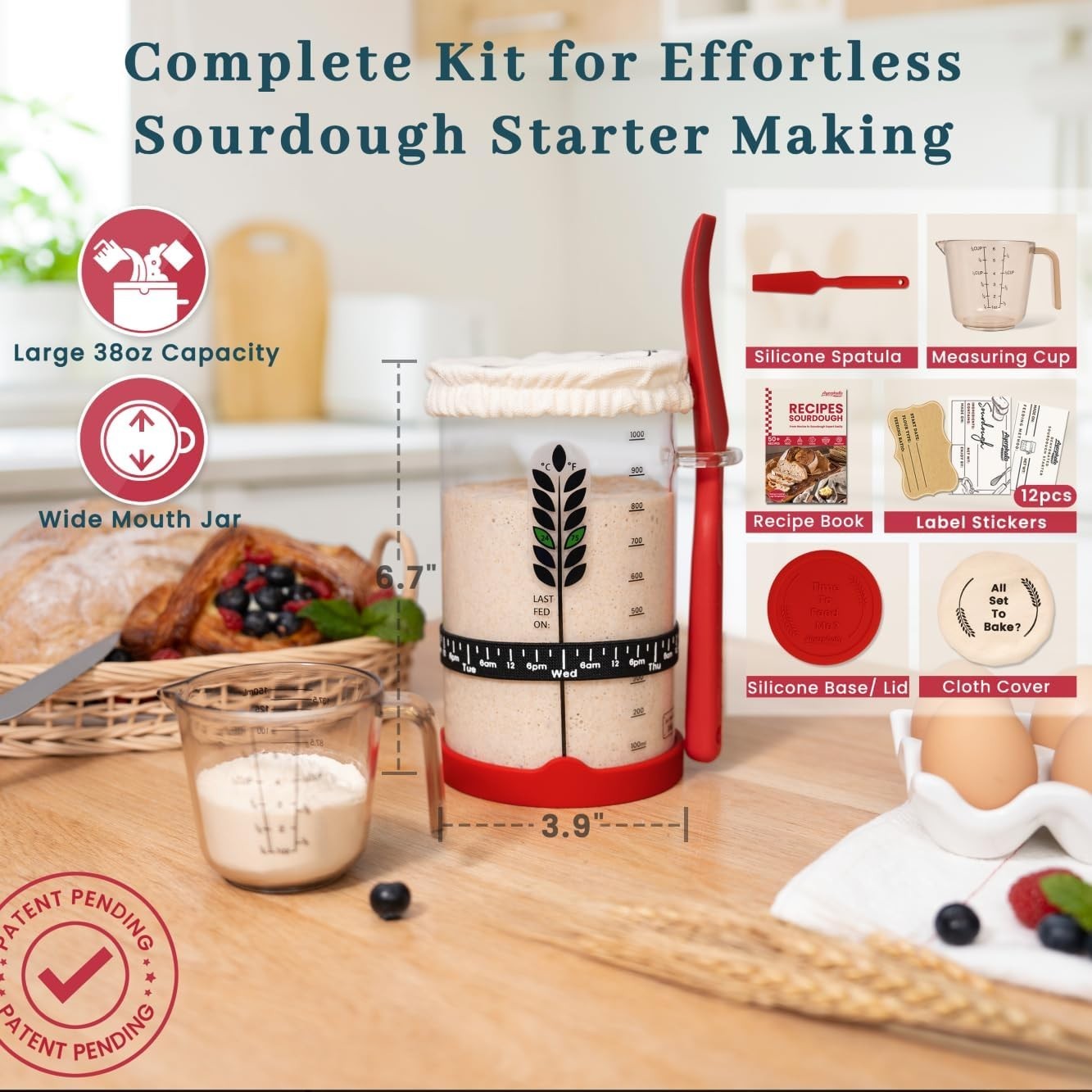 Complete Sourdough Baking Set - 38oz Kit with Step-by-Step Cookbook & Supports