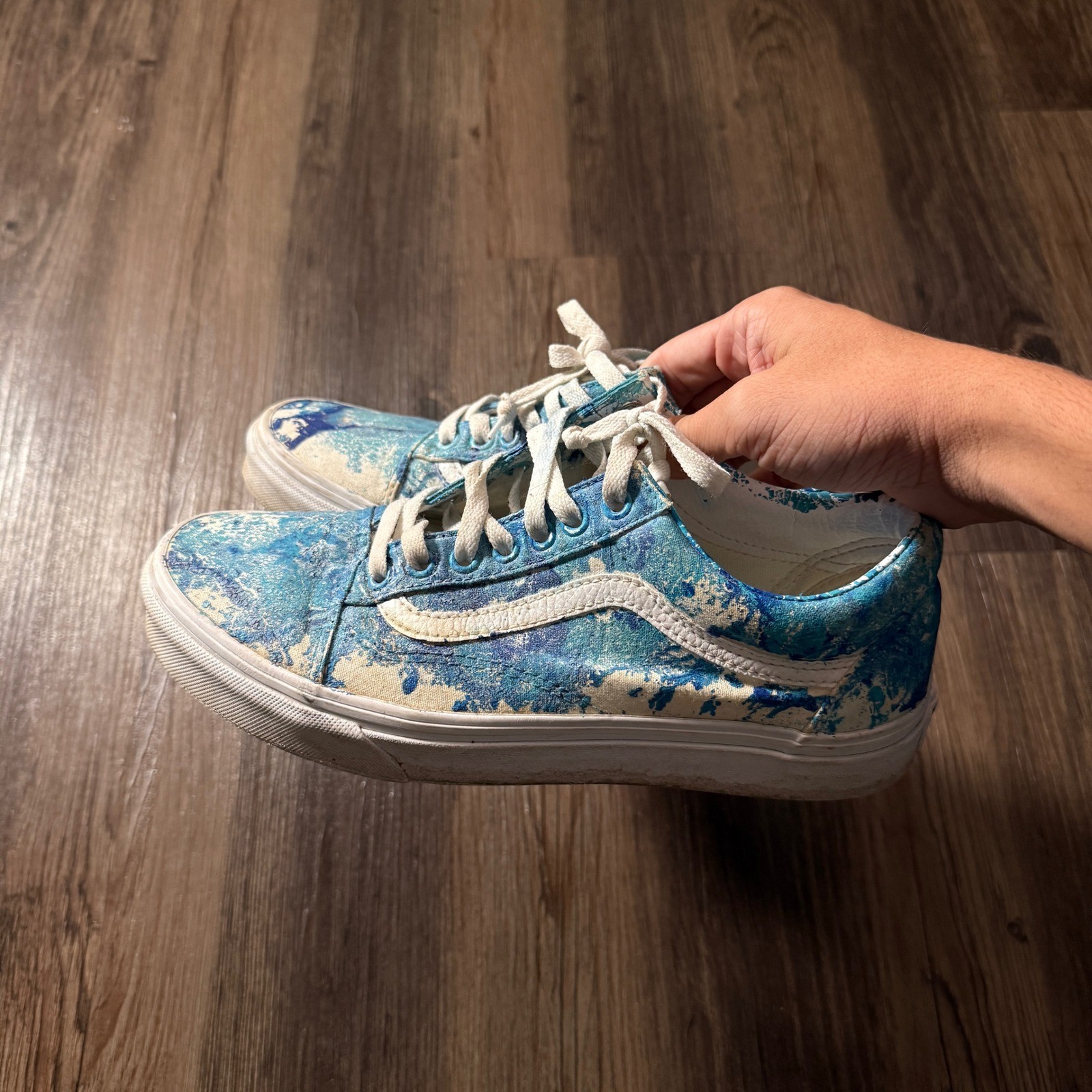 Vans Old Skool custom hydrodipped Turquoise Blue Marble Canvas Skate Shoes Mens
