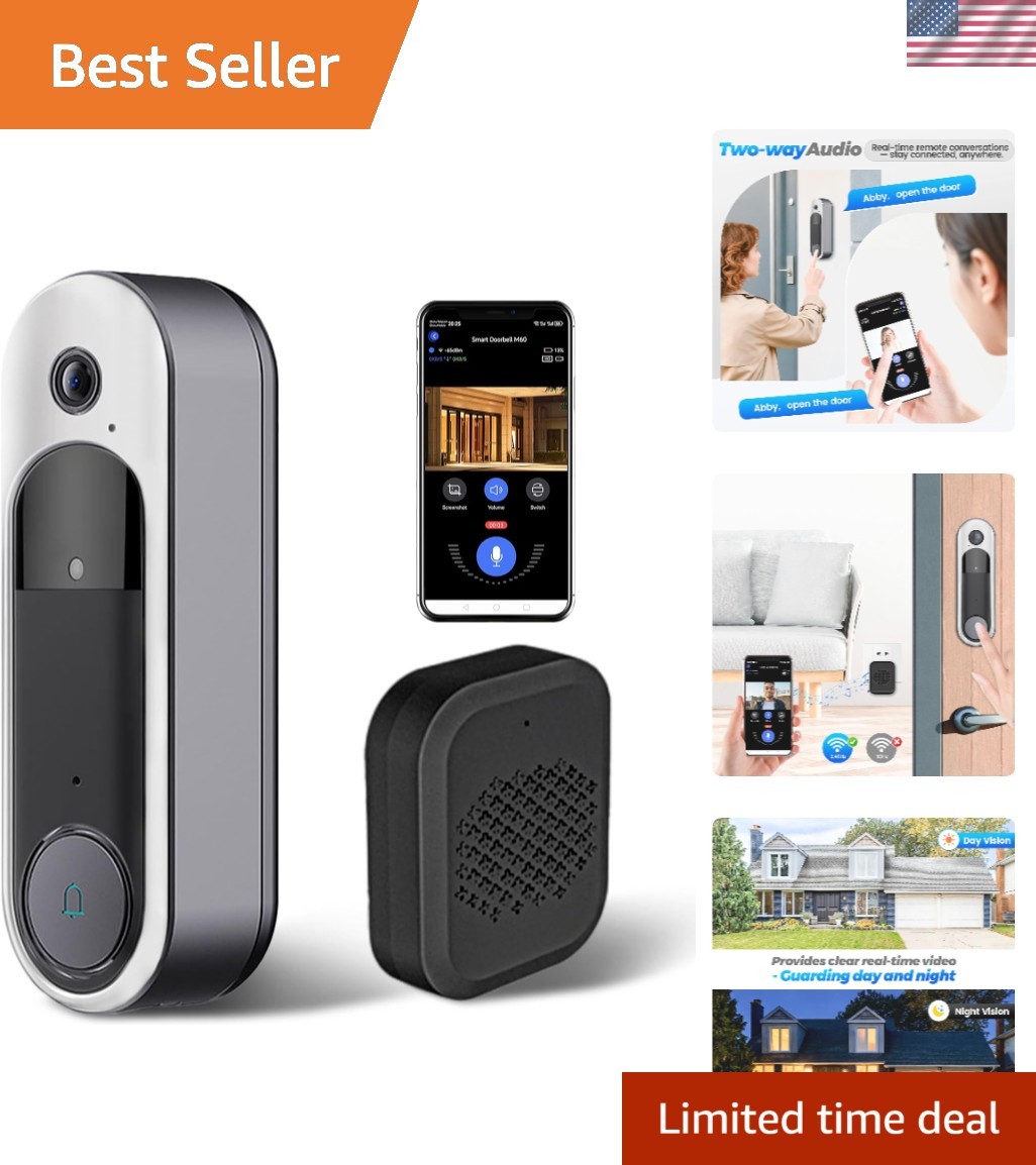 Advanced Wireless Doorbell with Night Vision, Two-Way Audio & Waterproof Design