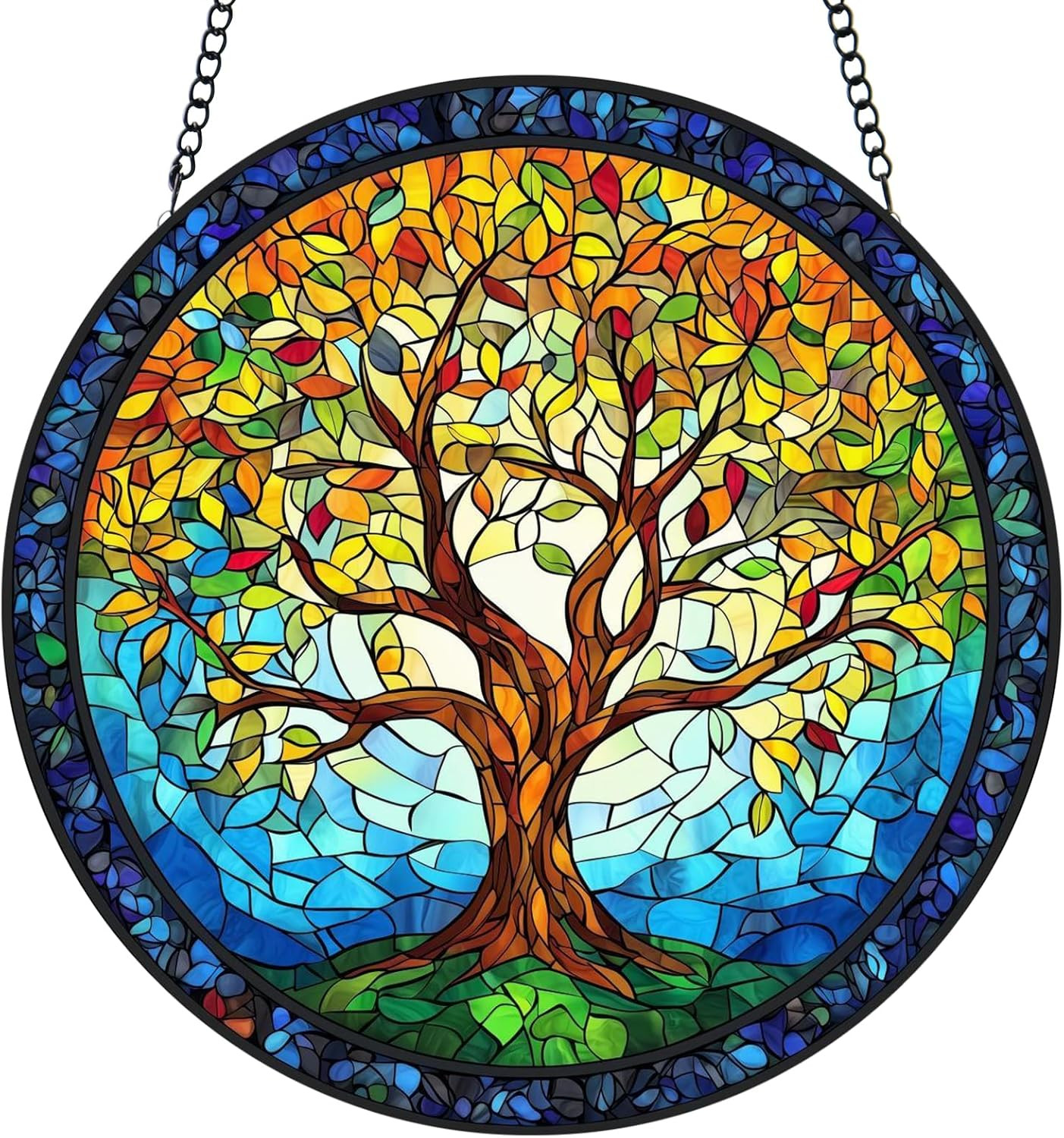 Tree of Life Stained Glass Window Hanging - Sun Catchers for Indoor/Outdoor Déco