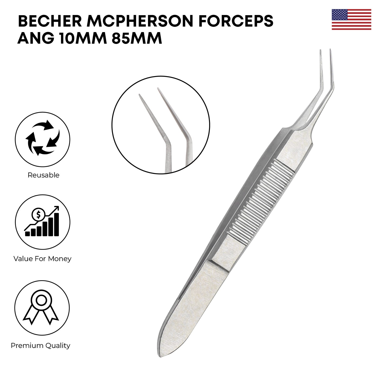 Becher Mcpherson Forceps Angled 10mm Length 8.5 cm Ophthalmic Instruments German