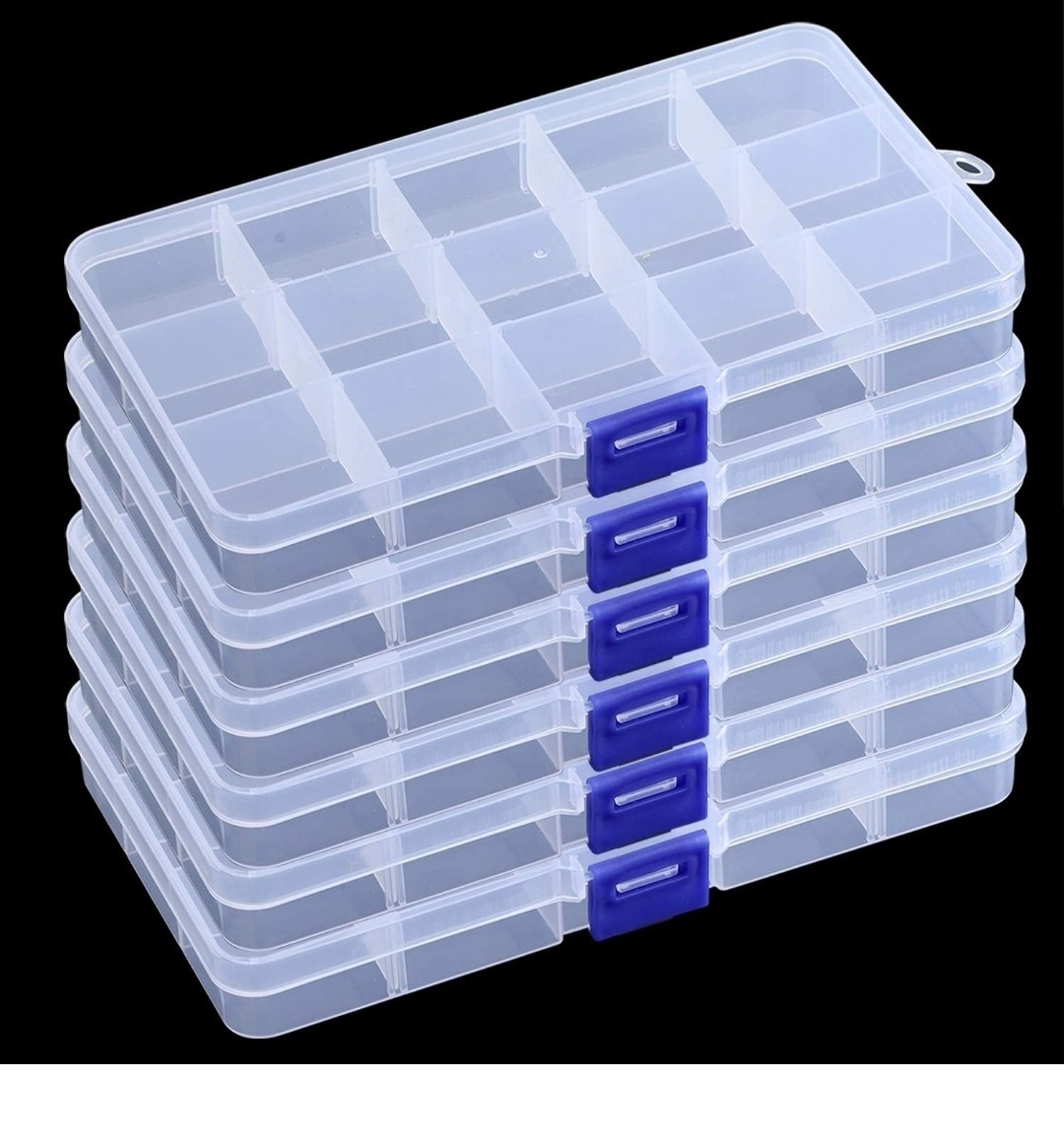 10 Pack 15 Grids Plastic Bead Organizer Containers Storage, Adjustable Dividers