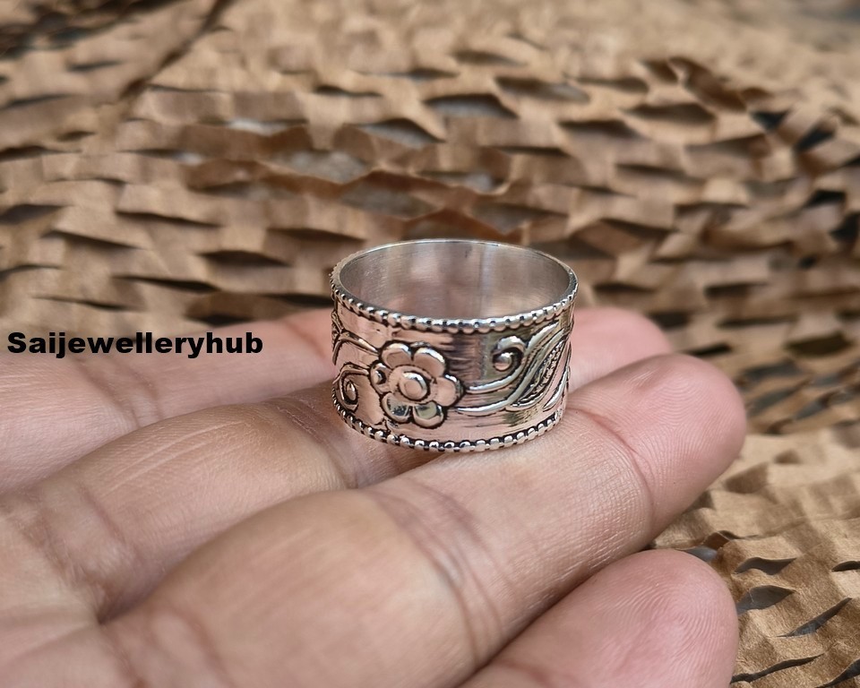 925 Sterling Silver Thumb Ring Handmade Flower Statement Band All Size SR815