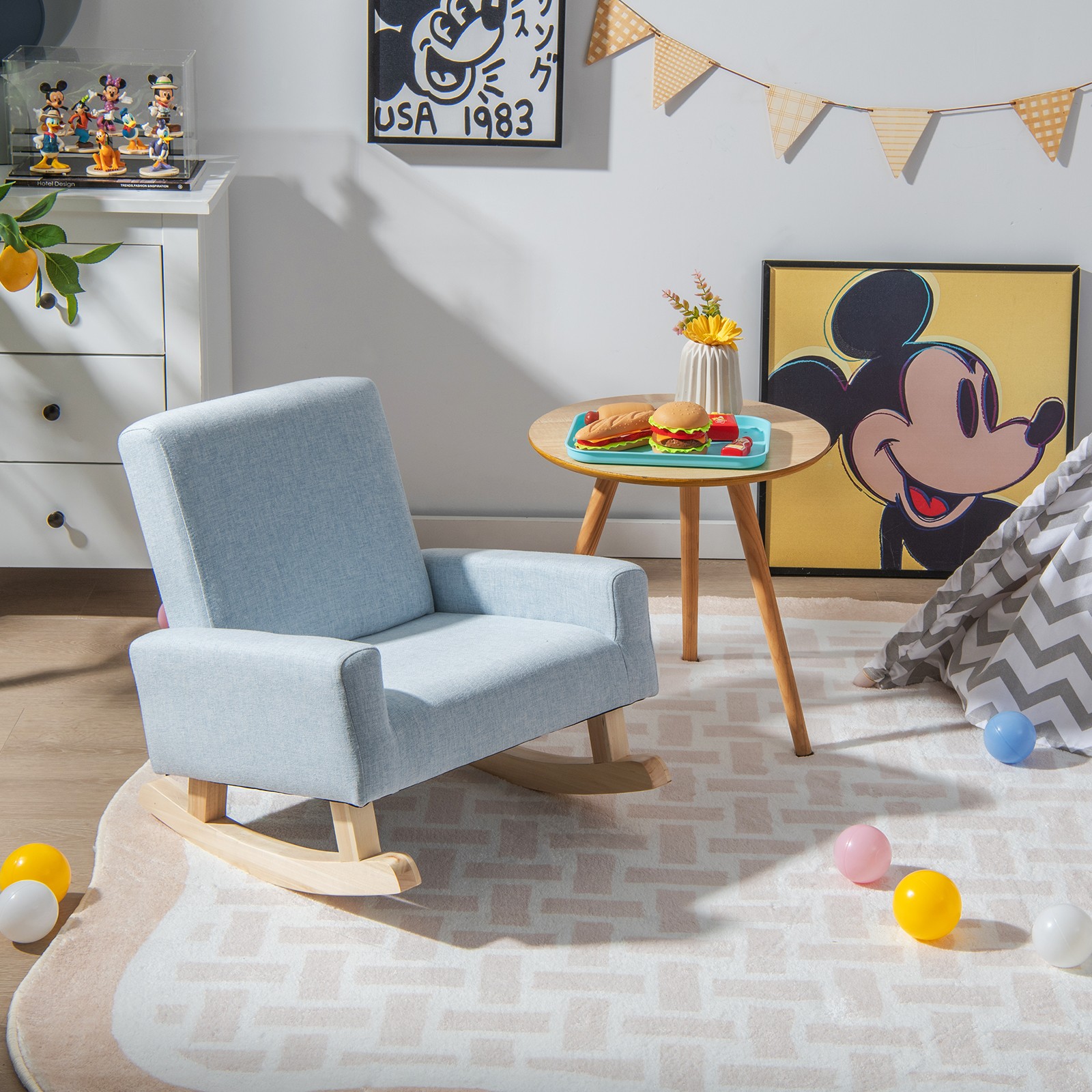 Kids Rocking Chair, Toddler Modern Linen Fabric Armchair for 3-5 Years Old