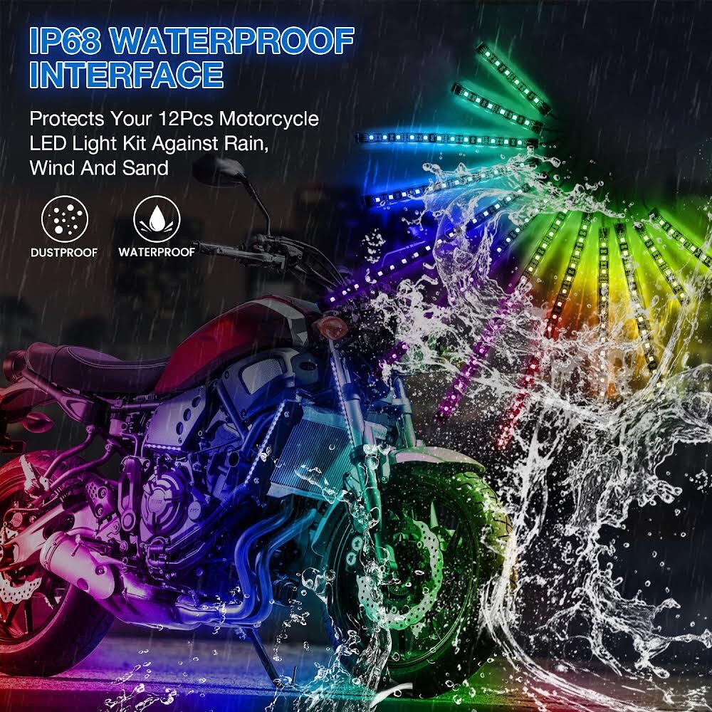 AMBOTHER 12 PCS Motorcycle LED Light, Bluetooth App Cotrol, Waterproof