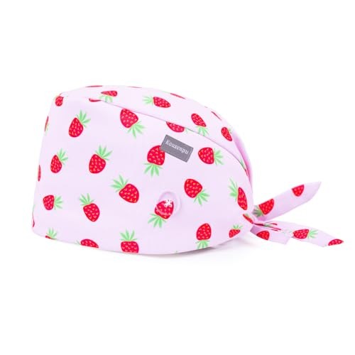 Scrub Caps for Women, Adjustable Women's Surgical Cap One Size Pink Strawberry