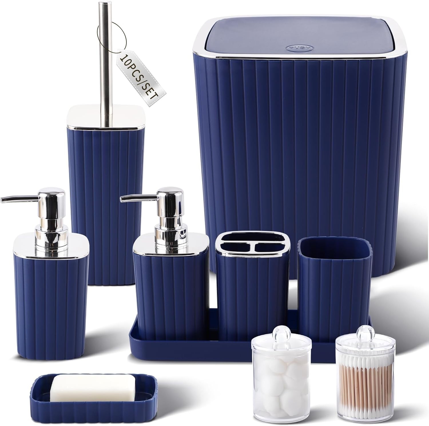 Navy Blue Bathroom Accessories Set - Gorgeous Bathroom Set, 10PC Bathroom Acc...