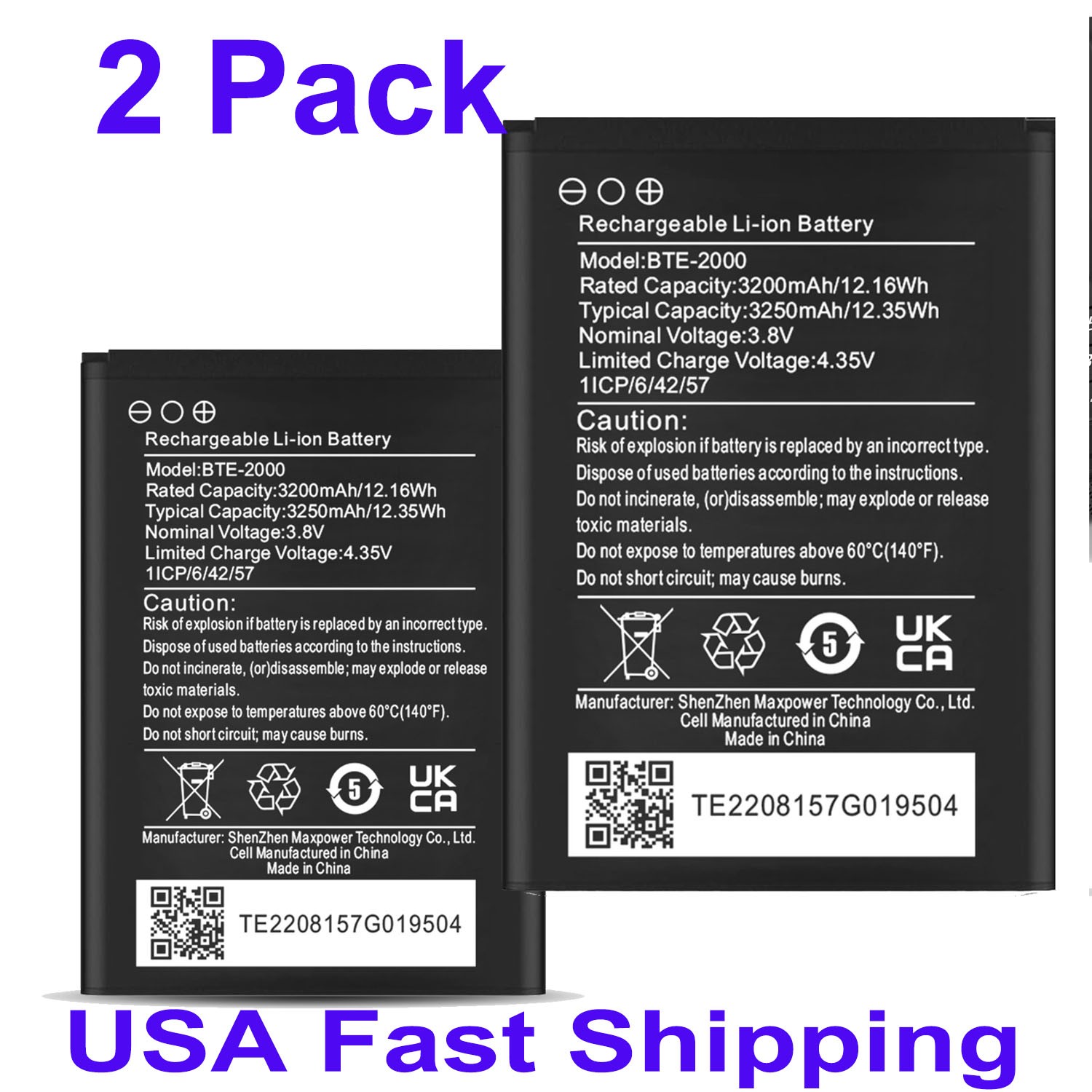 New BTE-2000 Battery for CAT S22 Flip Smartphone T-Mobile 3200mAh - (2 Pack)