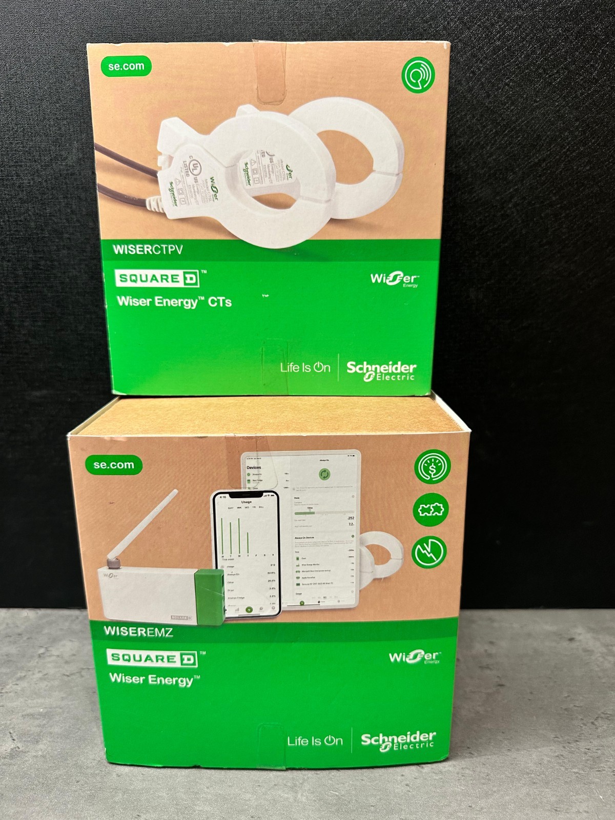 Square D Wiser Energy Monitor WISEREMZ & Wiser Energy CTs WISERCTPV Schneider