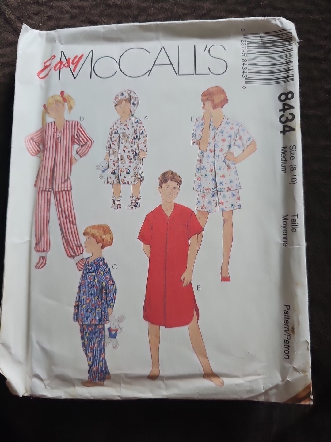 McCall's Easy 8434 Children's Sleepwear, Nightshirt/Pajamas, (Size 8, 10) Medium
