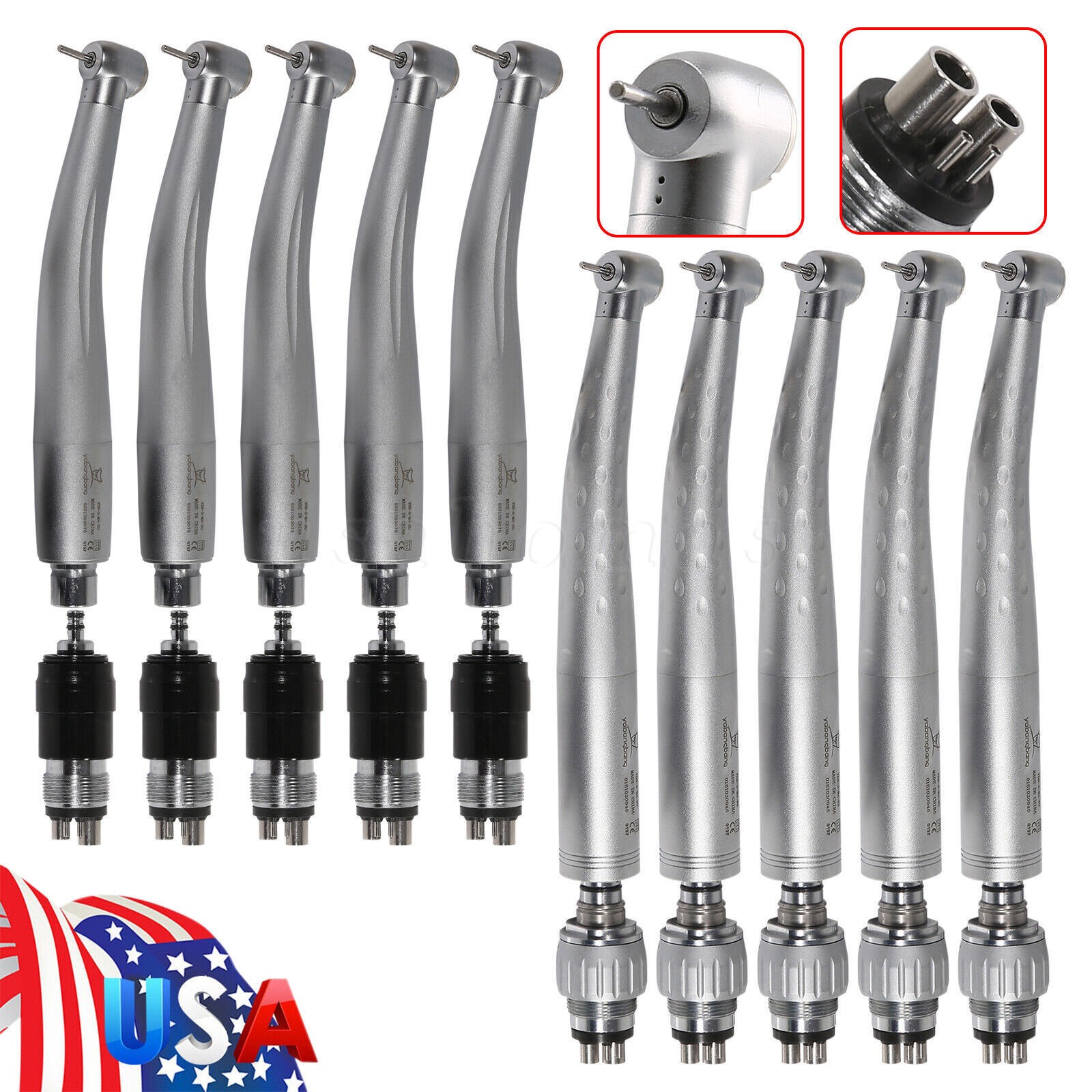 YABANGBANG Dental High Speed Handpiece & 4 Hole Quick Coupler 360° Swivel USA