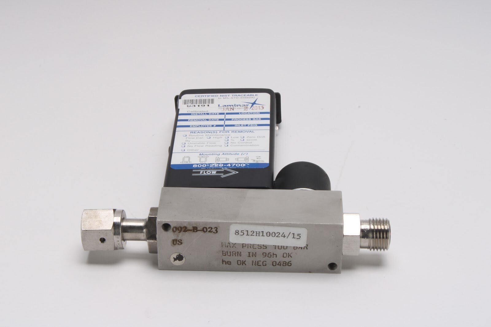 Brooks 5850TR Gas: Nitrogen, Range 0-1 SLPM, Mass Flow Controller