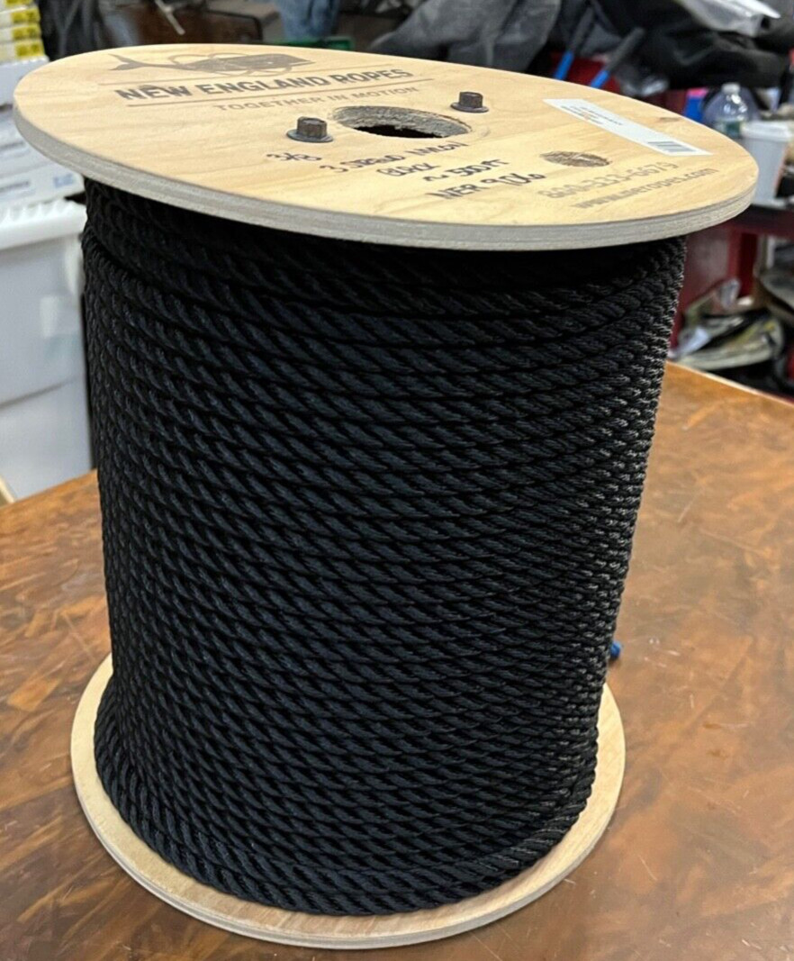 N.E. Ropes C7014-12 3/8" (10mm) Black 3 STRAND Nylon 4400 ABS, length 500'