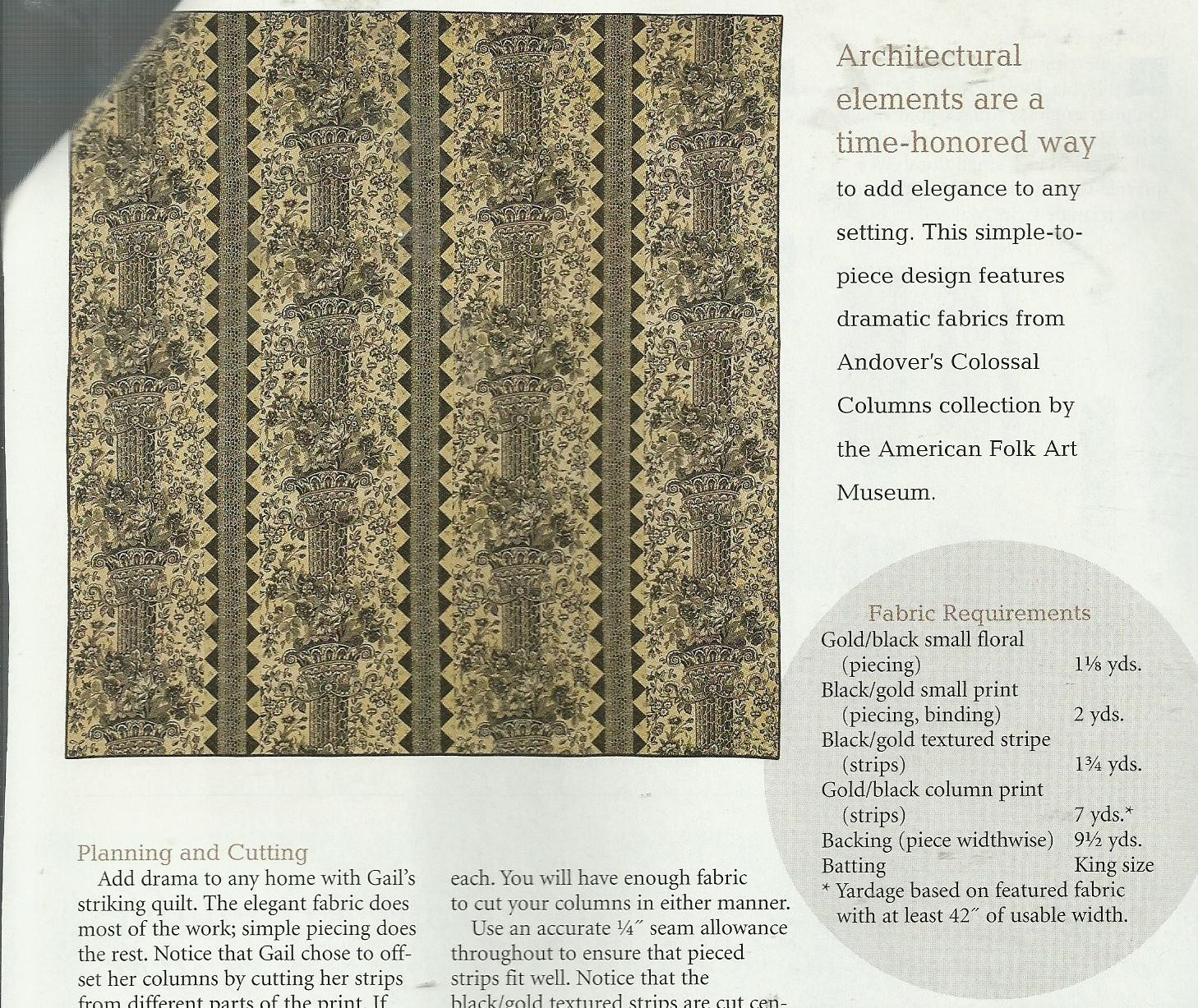 E0406 CLASSICAL COLUMNS QUILT PATTERN/INSTRUCTIONS