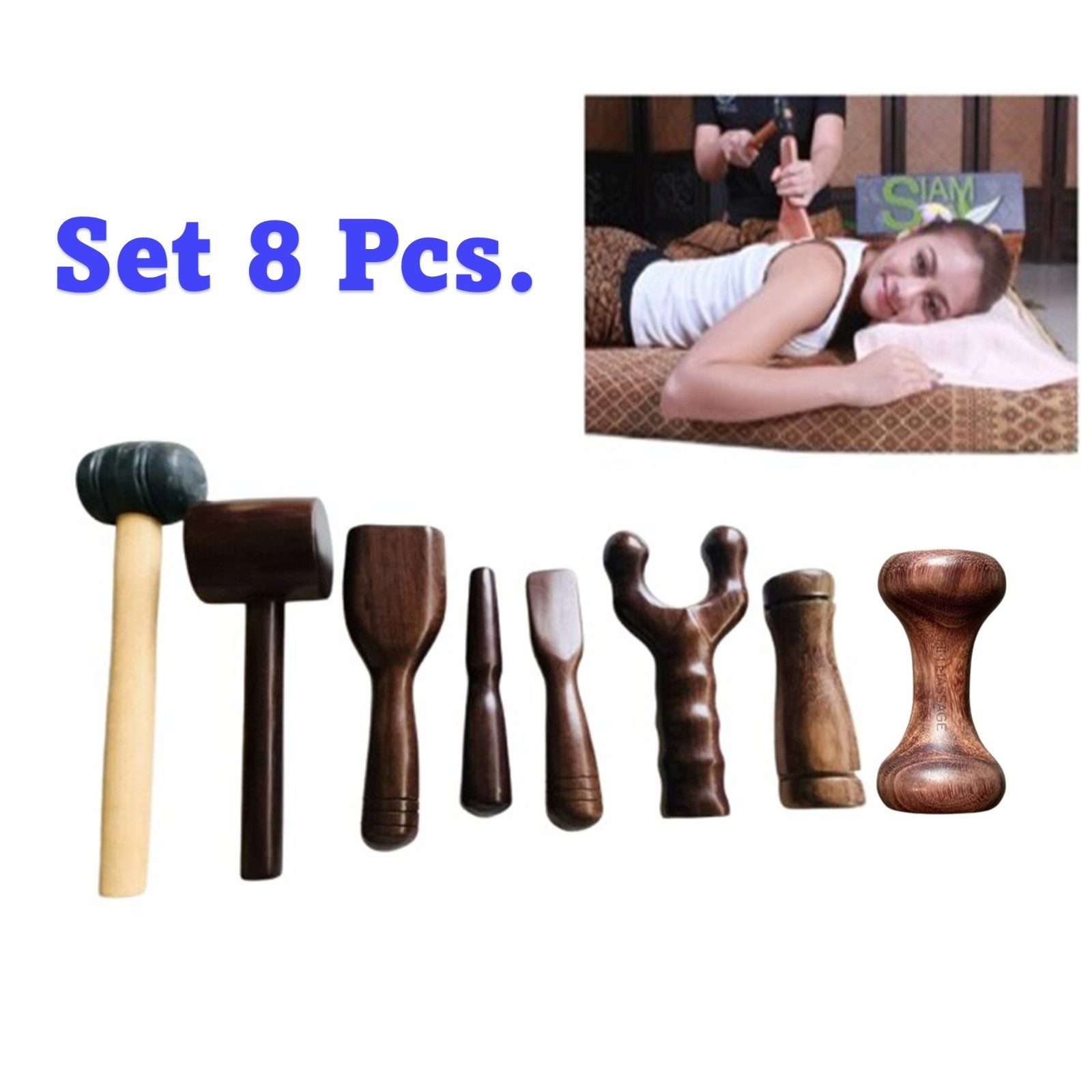 Set 8 Wooden Tool THAI TOK SEN Device Helps Relieve Pain Aches Body Chronic Pain