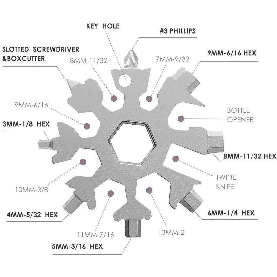 18 in 1 Snowflake Multi Tool Keychain Screwdriver Wrench Bottle Opener Gift