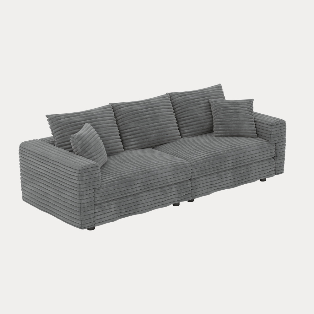 Corduroy Sofa 82.7" Cloud Couch, 3-Seat, Deep Seat Lounge Chair - Gray