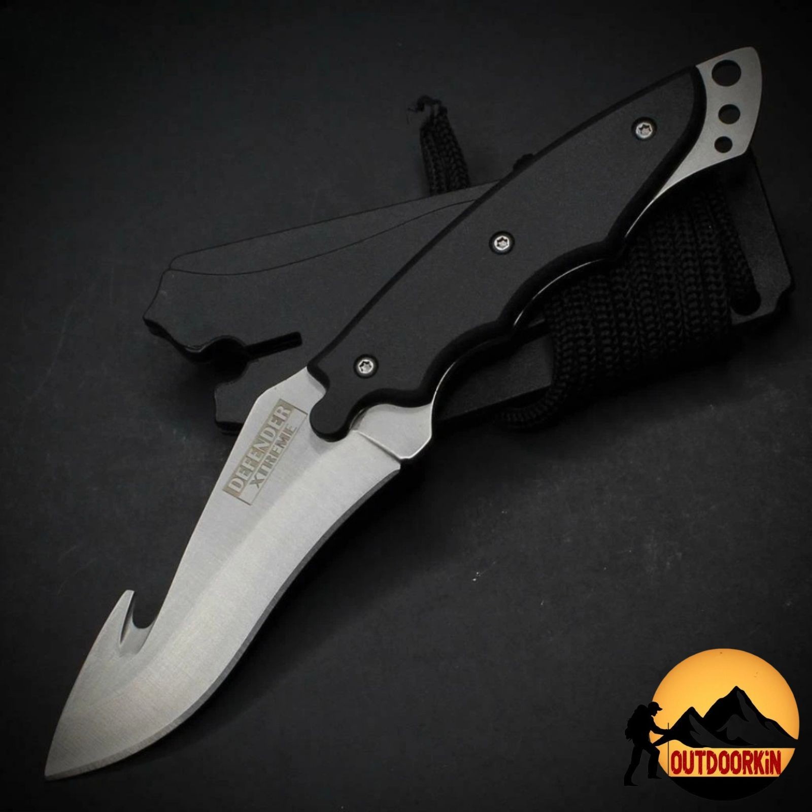 6" Full Tang Survival Gut Hook Tactical Hunting Fixed Blade Neck Knife + Sheath