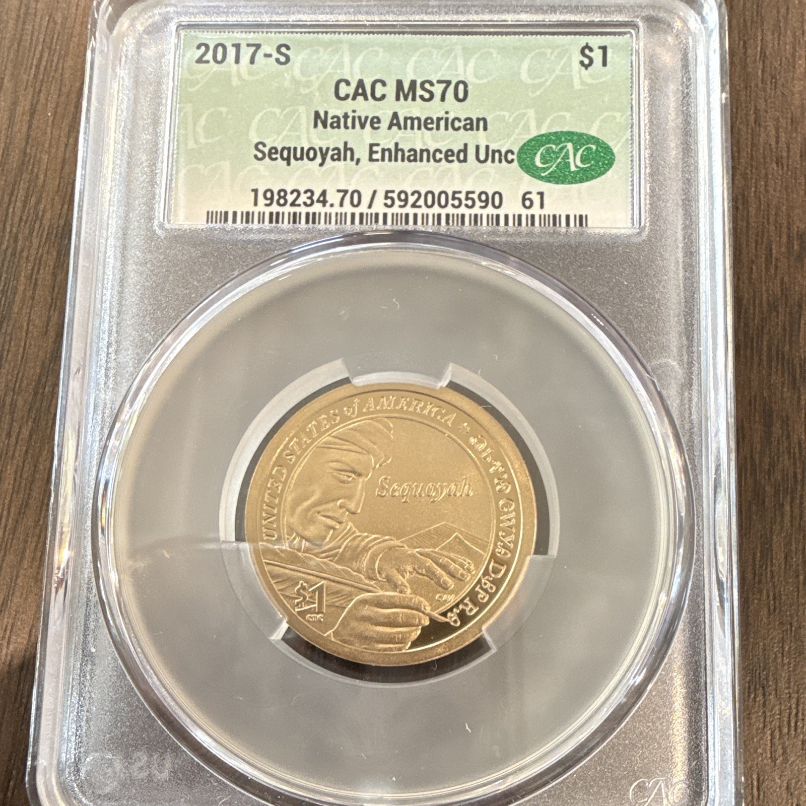 2017-S $1 Native American Dollar Sequoyah Enhanced Uncirculated CAC MS70