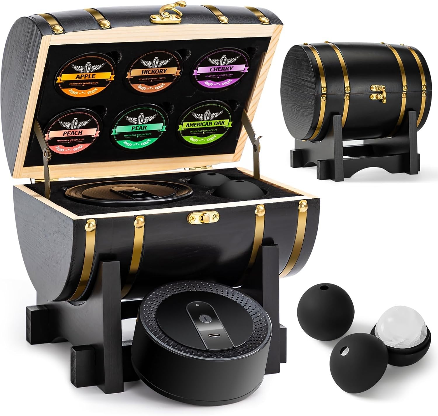 Premium Electric Whiskey Smoker Kit Gift Sets With 6 Wood and Ice Mold