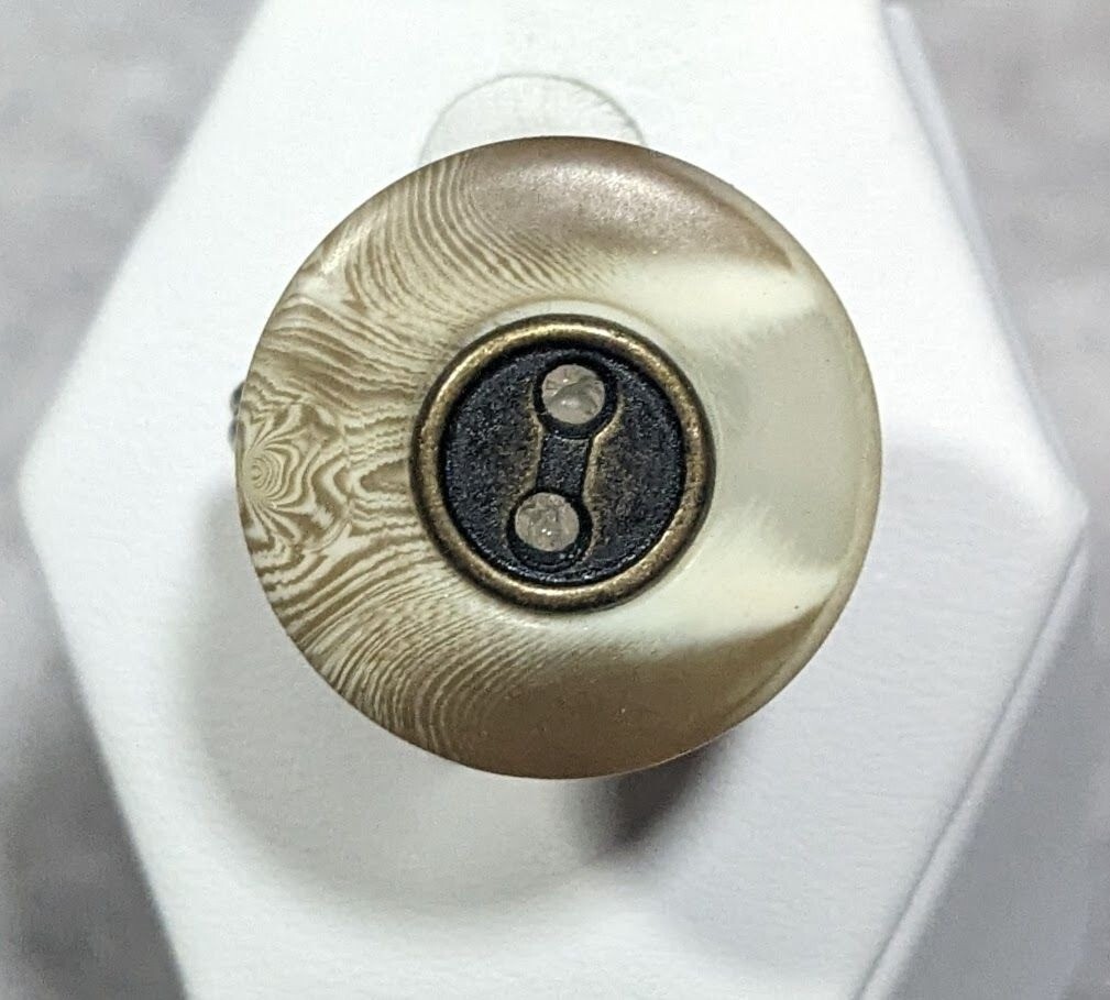 Handmade Upcycled Tan Button  Ring Size 6