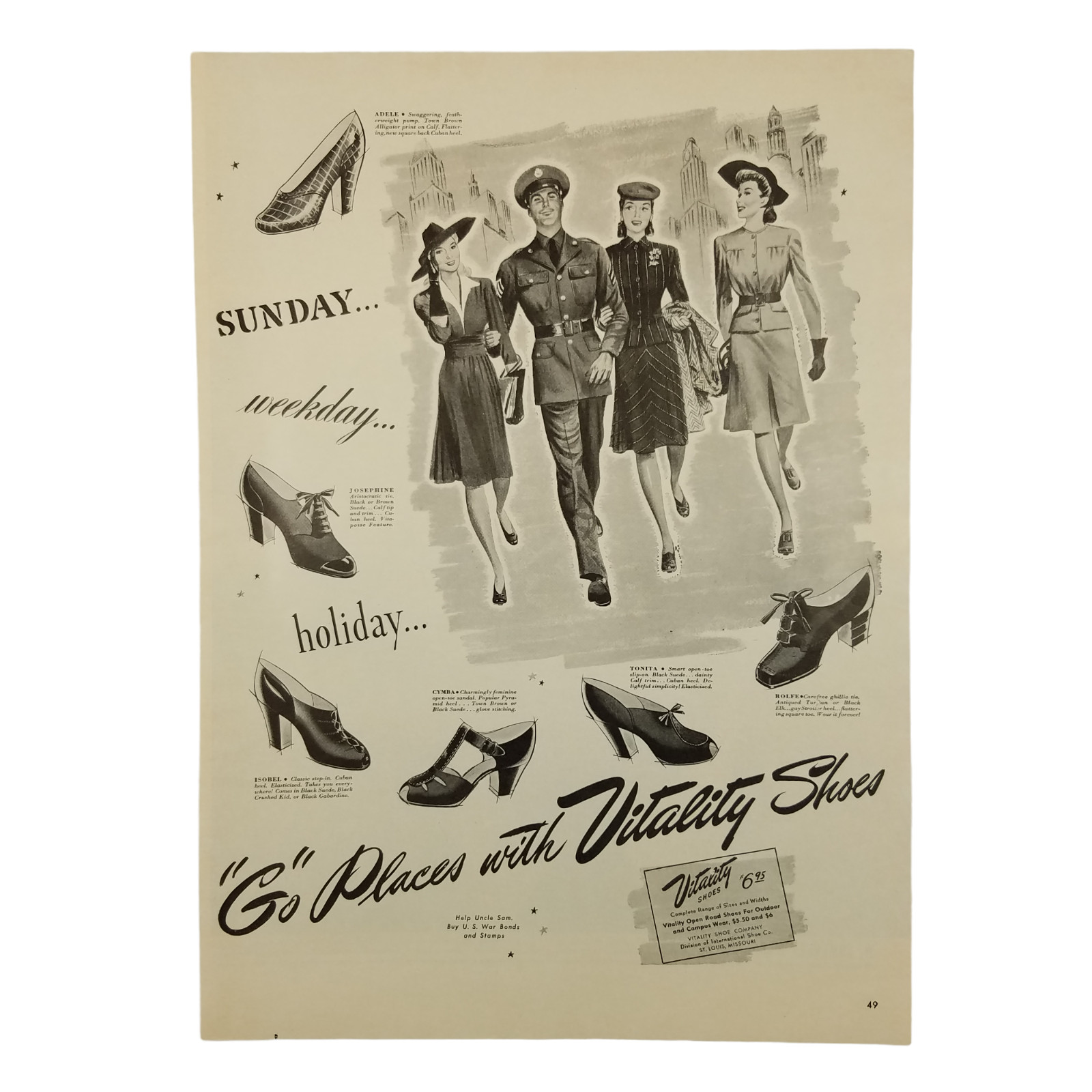 1942 Vitality Shoes Vintage Print Ad Go Places With Vitality Shoes Man Uniform