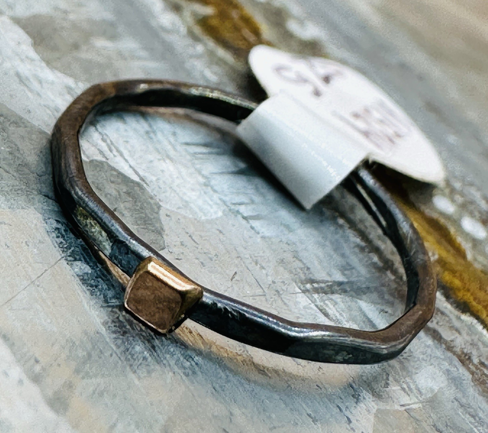 Dark Oxidized Silver & Bronze Ring Weathered Antiqued Minimalist Handcrafted
