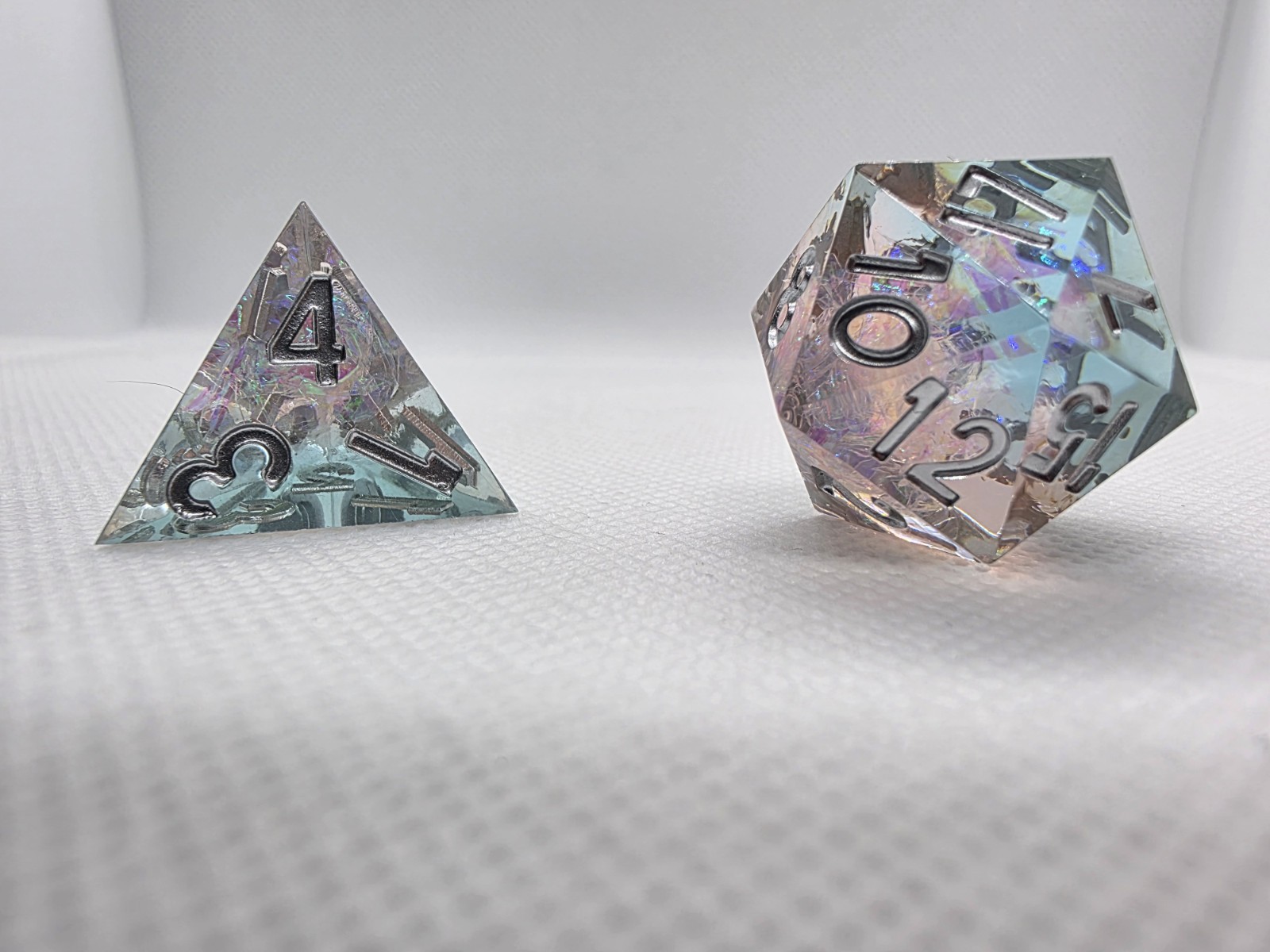 Handmade 7pc Polyhedral Dice Set with Iridescent Flakes for DnD / TTRPG