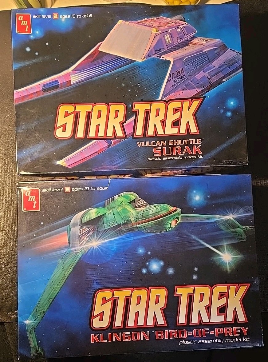 2 AMT Star Trek: Klingon Bird of Prey/Vulcan Shuttle NIB-Parts Sealed-+Resin
