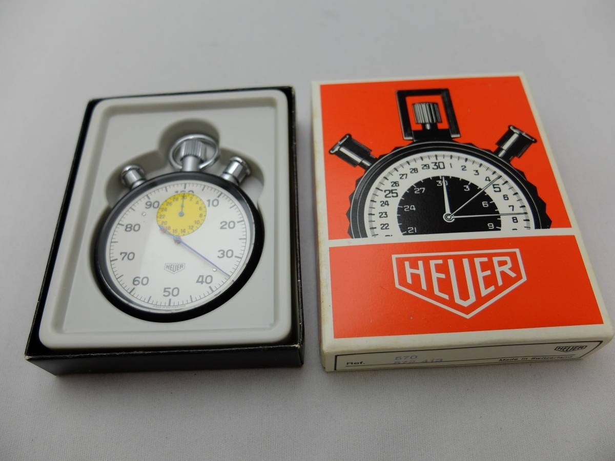 Heuer Stopwatch hand-wound 570 Decimal 1/100 Minute Split 15 jewels New Unused