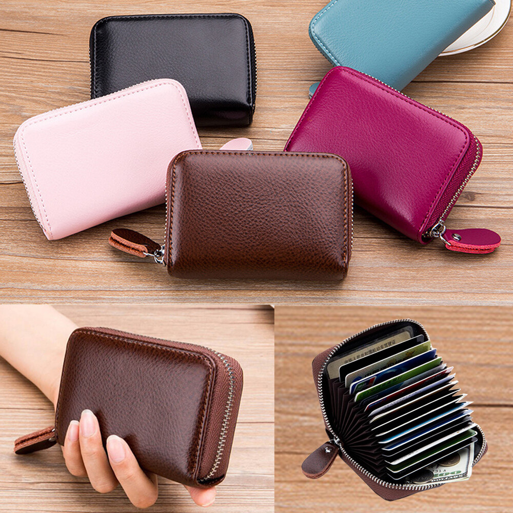 Men Women Card Wallet Leather Credit Card Holder RFID Blocking Zipper Pocket US