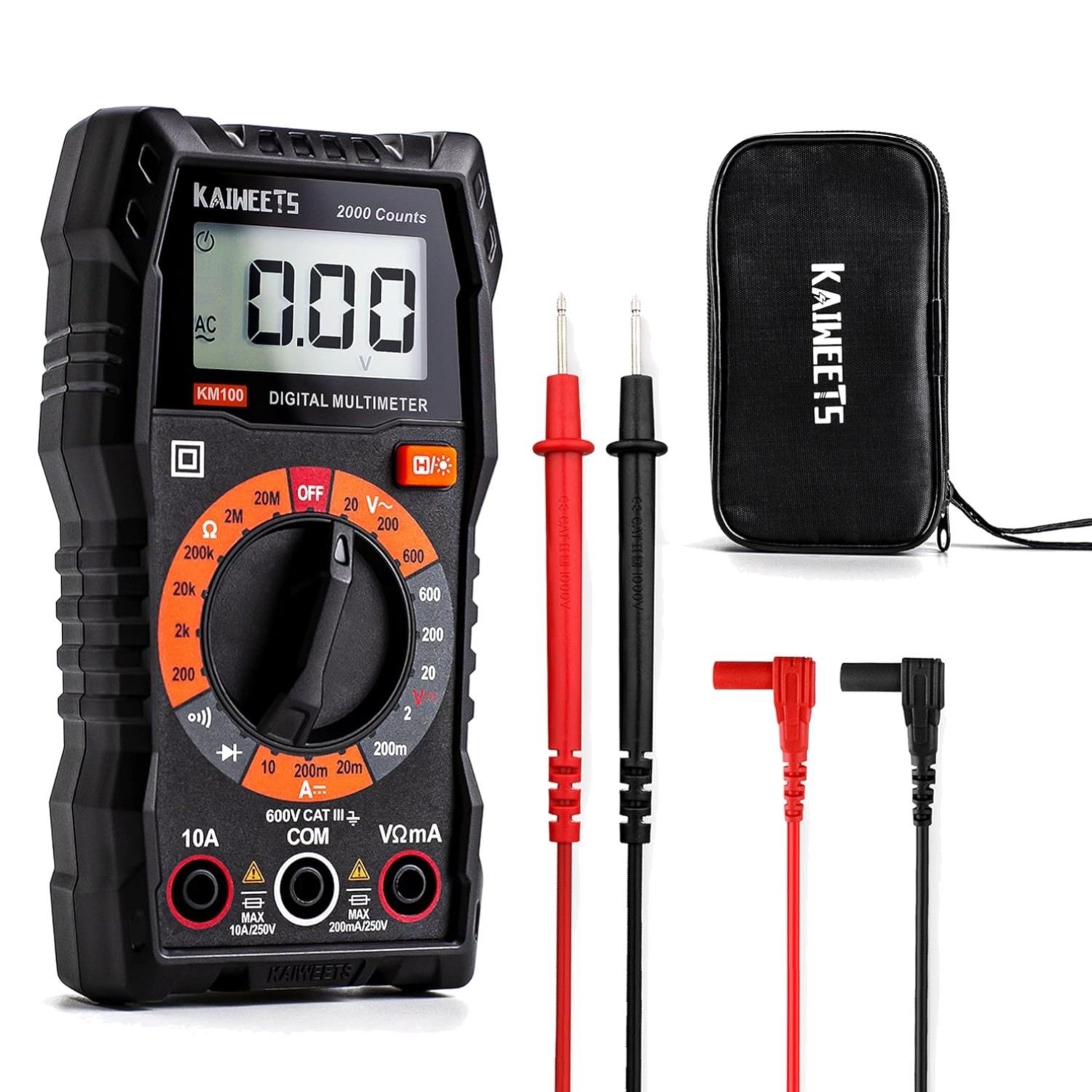 Digital Multimeter with Case, DC AC Voltmeter, Ohm Volt Amp  Meter and Contin...