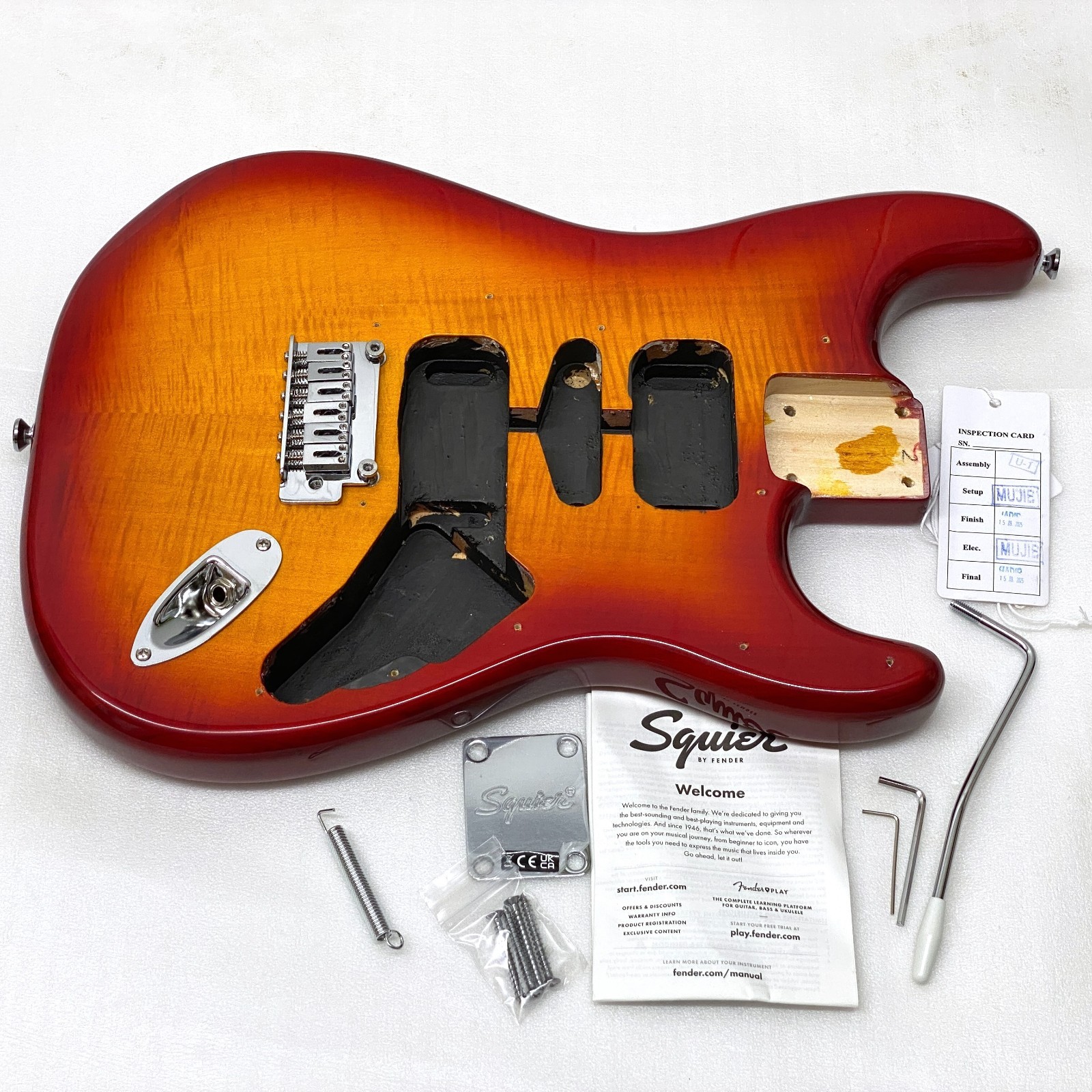 Genuine Fender Squier Strat Body NICE FLAME MAPLE TOP w/2-Pt Tremolo Guitar