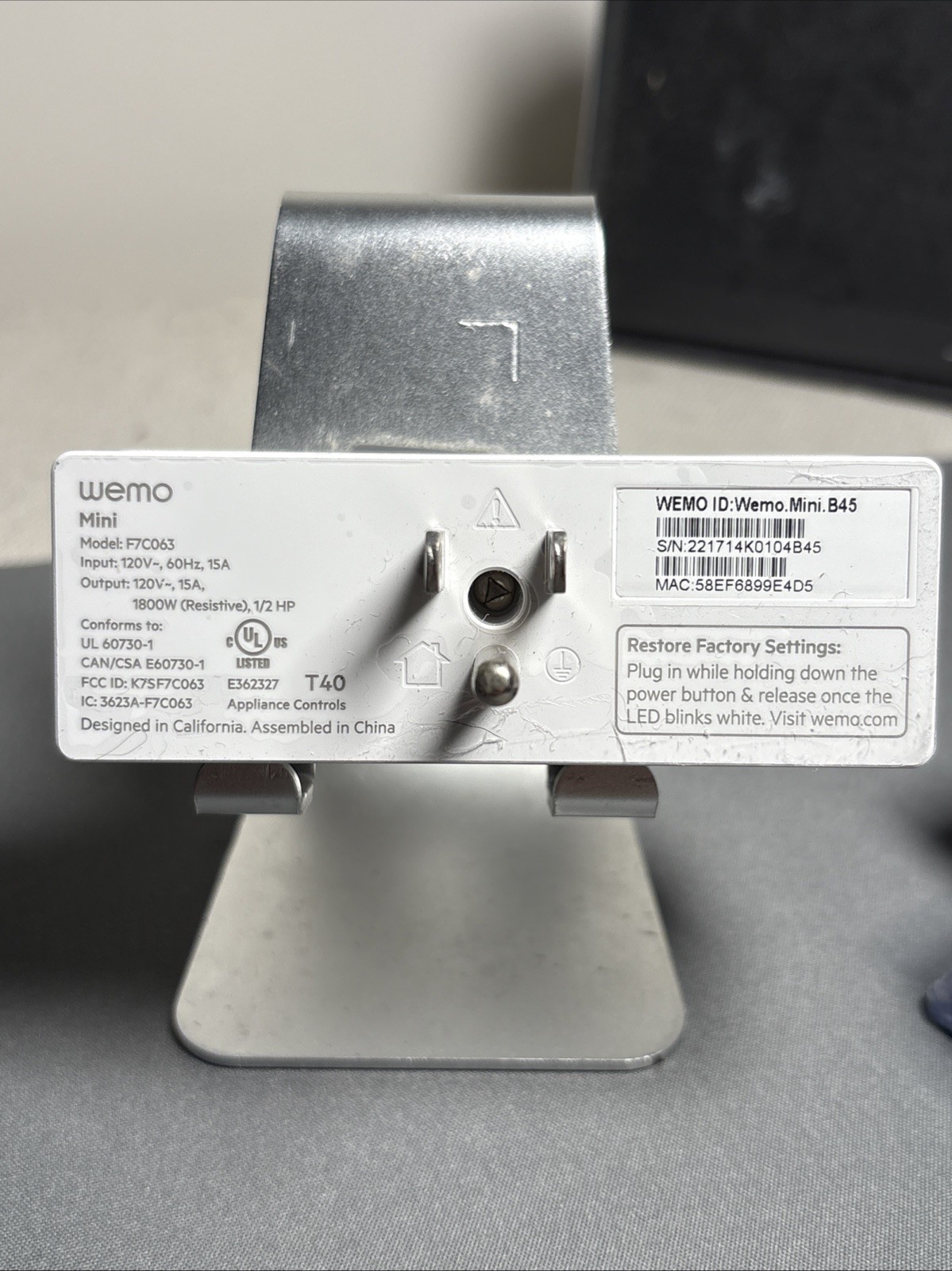 Belkin Wemo Smart Plug Mini F7C063