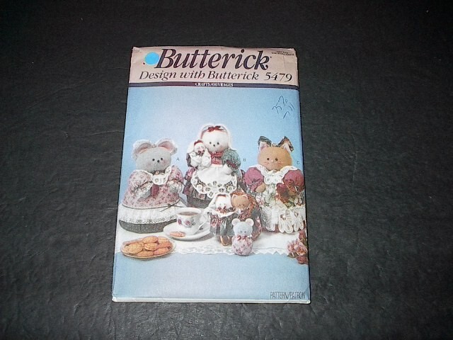 Butterick Pattern 5479 Adorable Critter Cookie Tins:  Mouse, Bunny, Kitty  Uncut