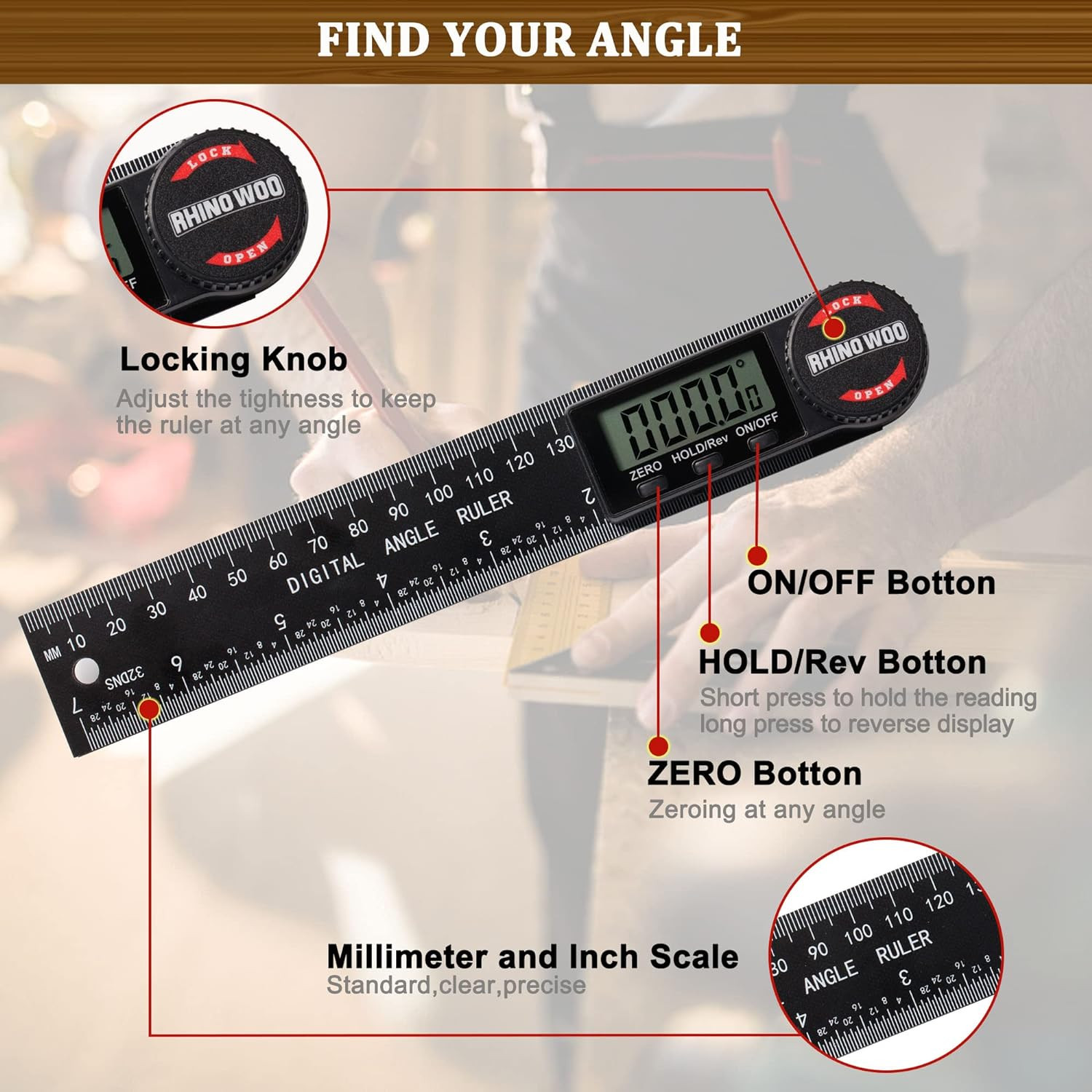 Digital Angle Finder Protractor, Angle Measuring Tool for Woodworking/Carpenter/