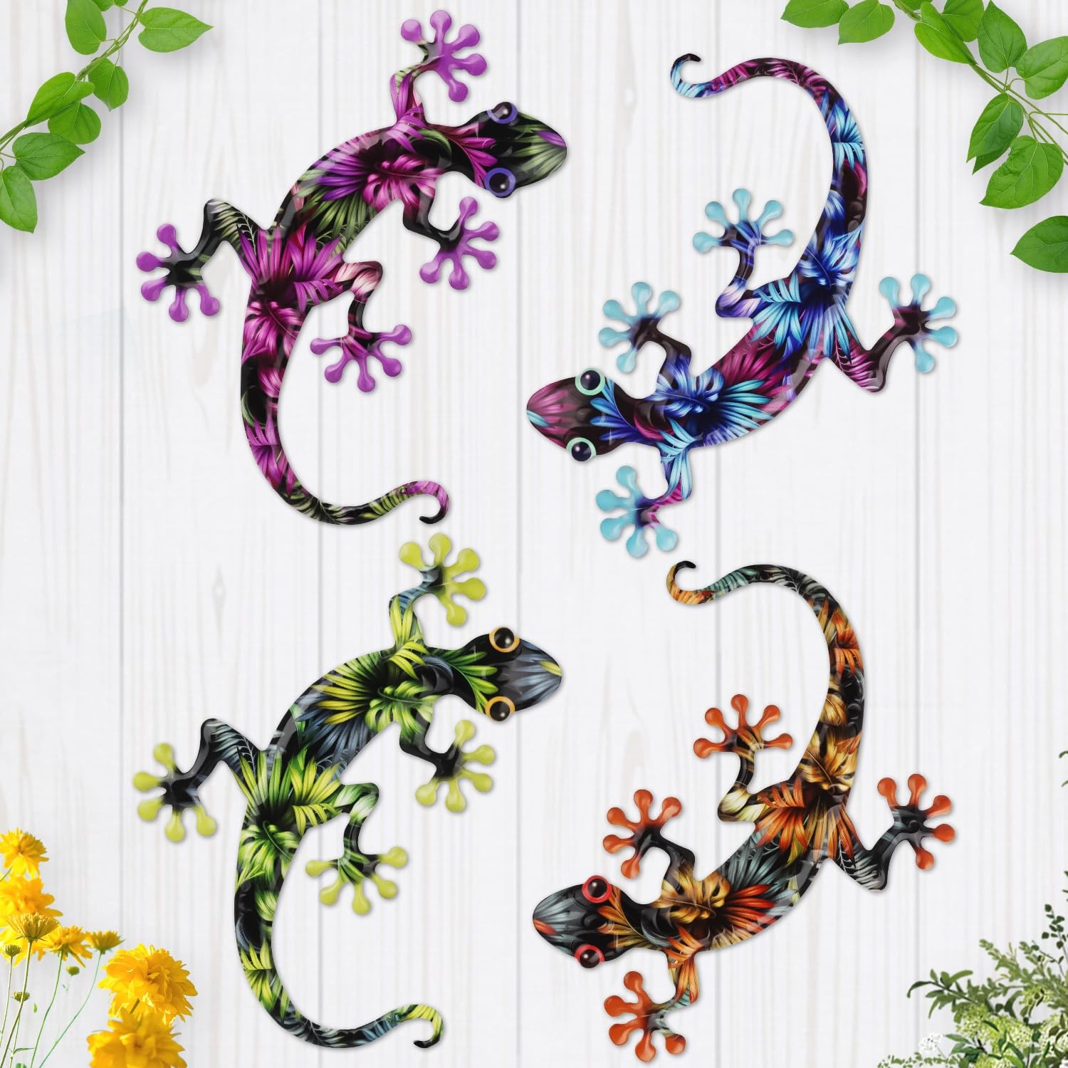 4 Pcs Metal Gecko Wall Art Outdoor Decor Metal Lizards Wall Decor Lizard 8.7 ...