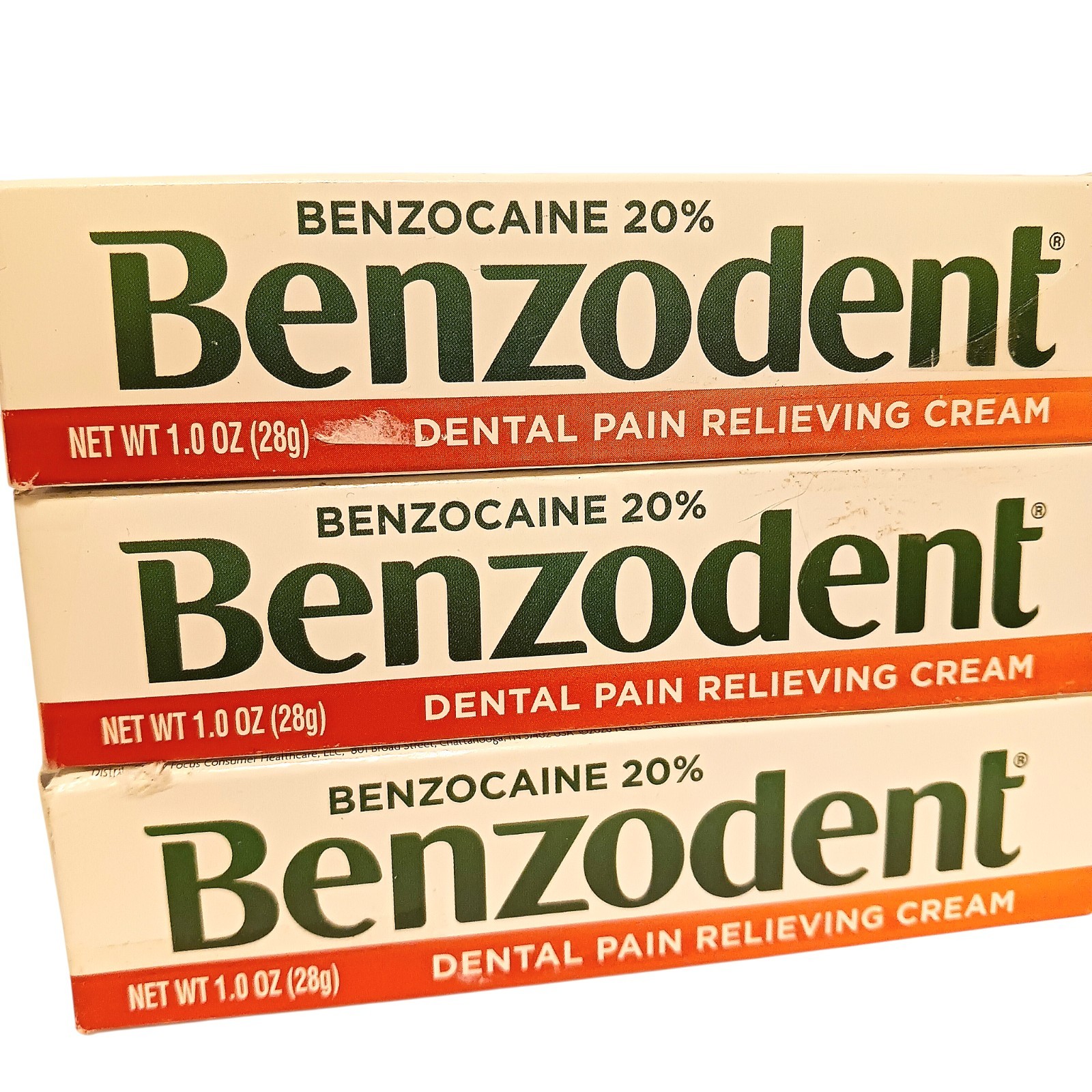 Benzodent Dental Pain Relieving Cream 1 Ounce For Dentures and Braces Lot of 3