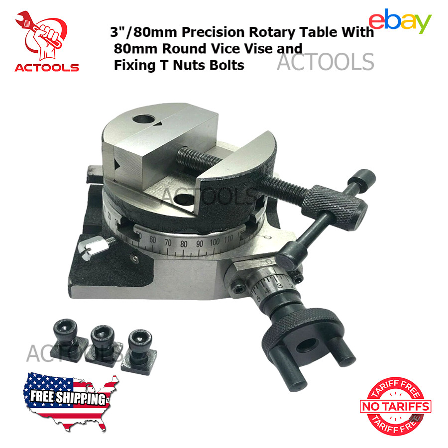3" Inch Rotary Table With 80mm Round Vice Vise and Fixing T Nuts Bolts USA