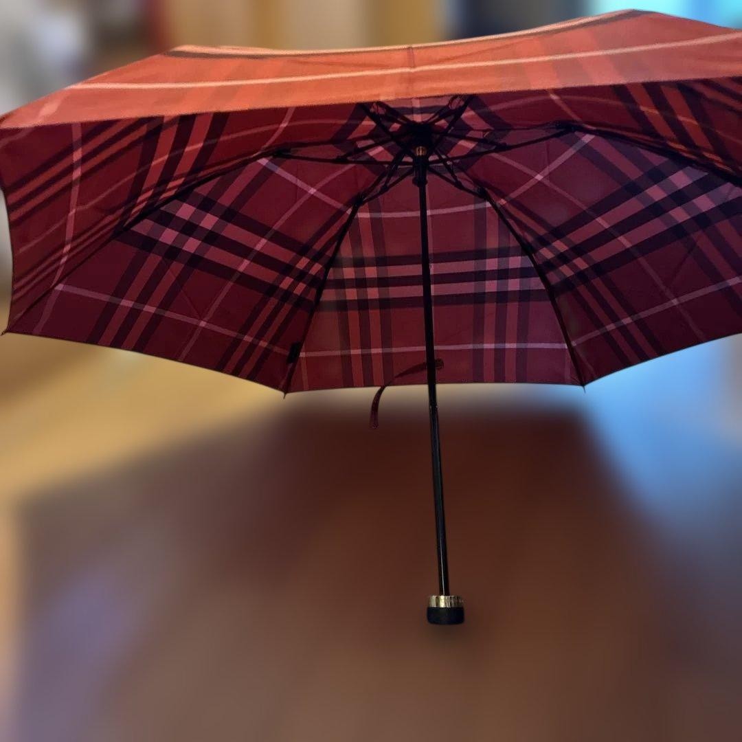 Burberry Folding Umbrella Red Check 6 Rib Authentic Luxury Accessory